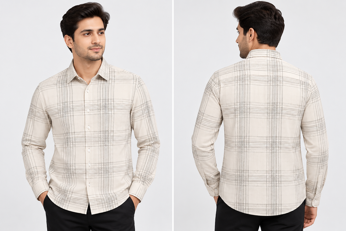 Men’s Off-White Checked Full Sleeve Shirt