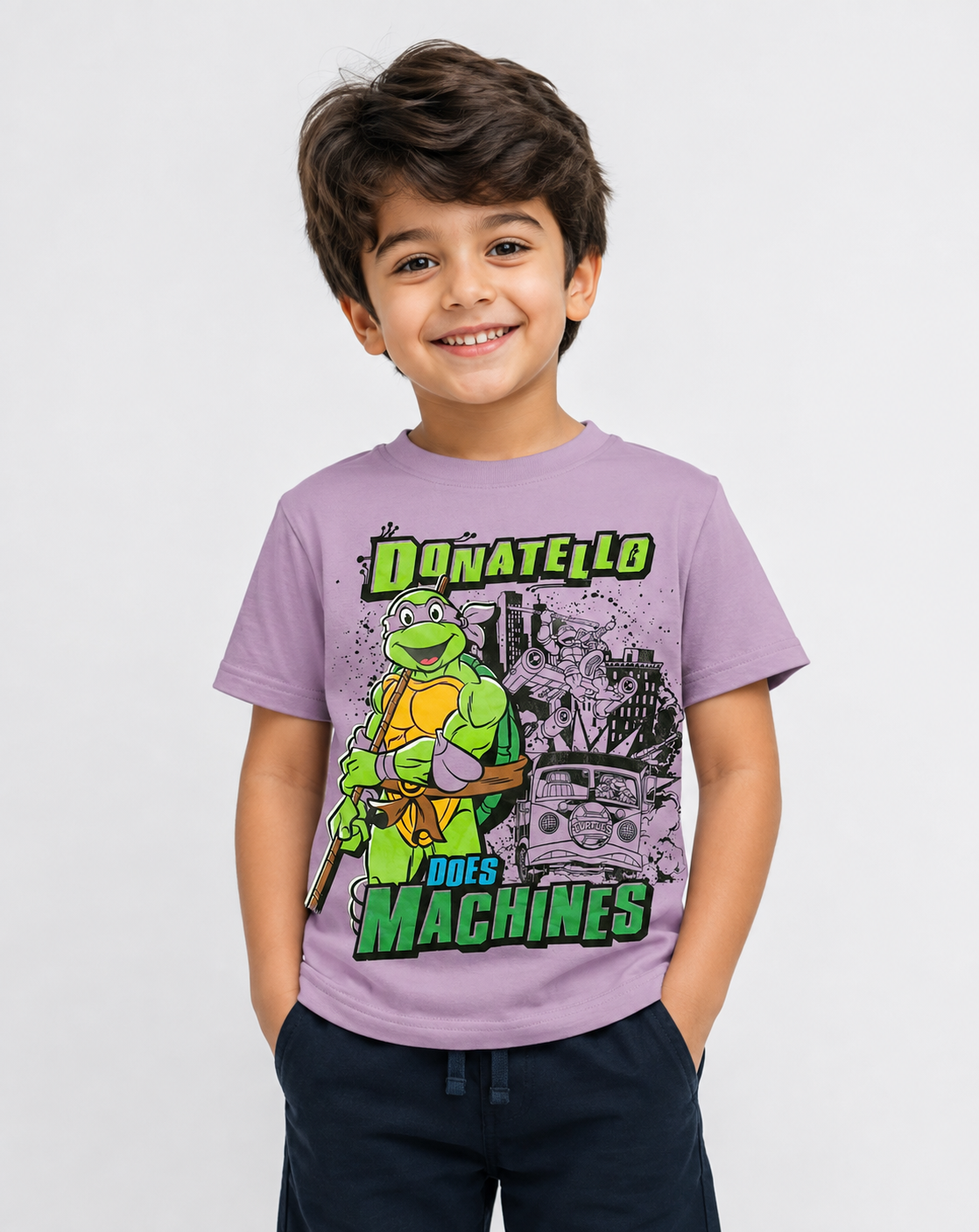 Kids Purple Donatello Graphic Round-Neck T-Shirt