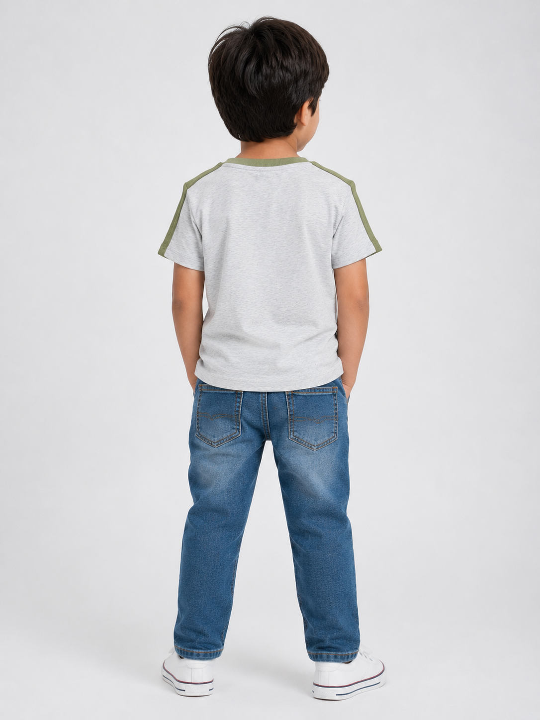 Kids Light Grey Printed Round Neck Half Sleeve T-Shirt