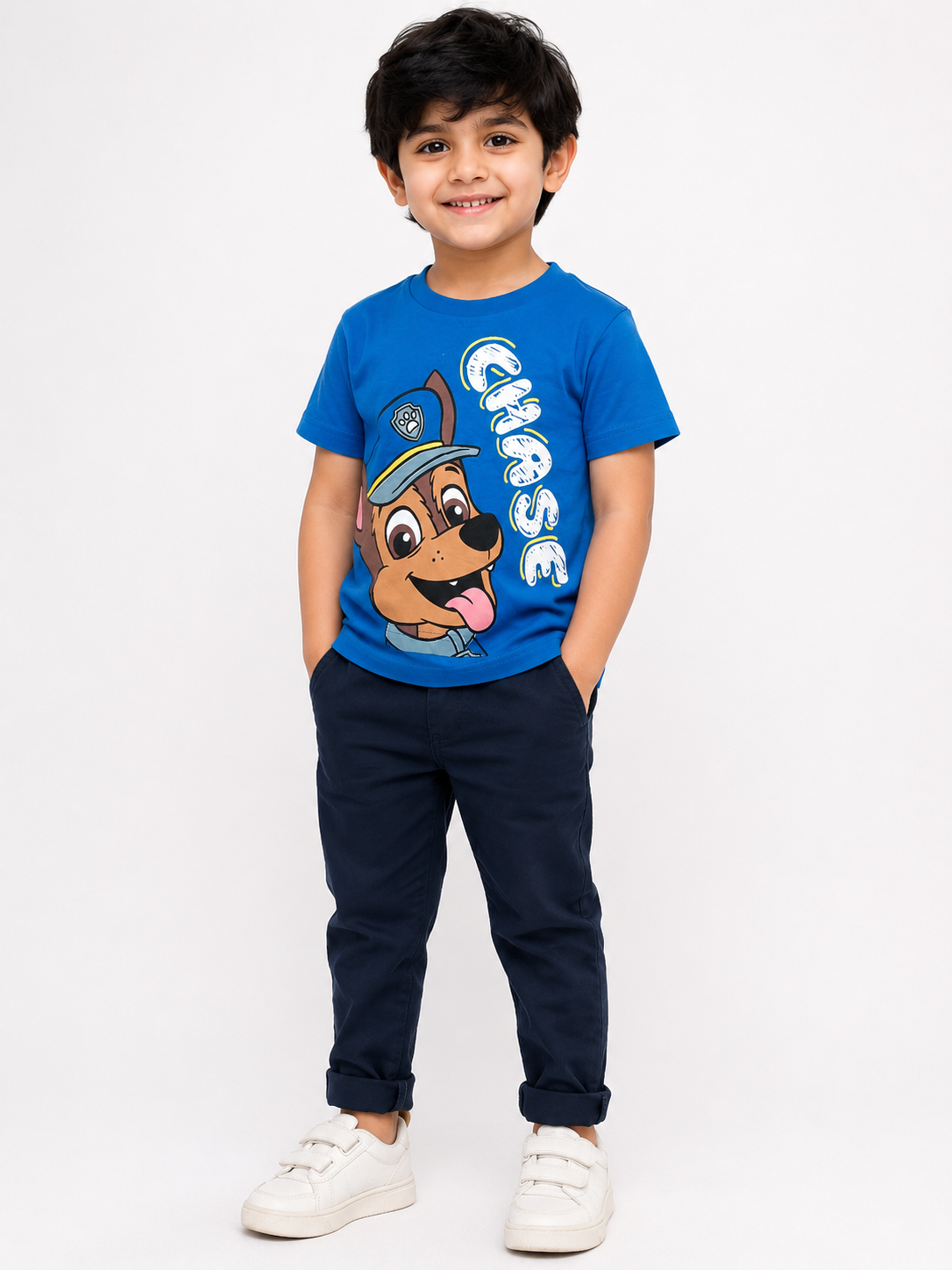 Kids Blue Cartoon Graphic Printed Round Neck Half Sleeve T-Shirt