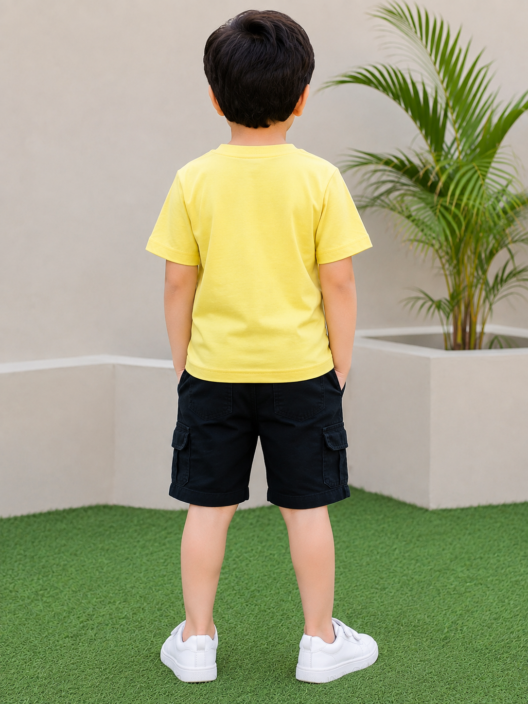 Kids Light Yellow Cartoon Bear Graphic Printed Round Neck Half Sleeve T-Shirt