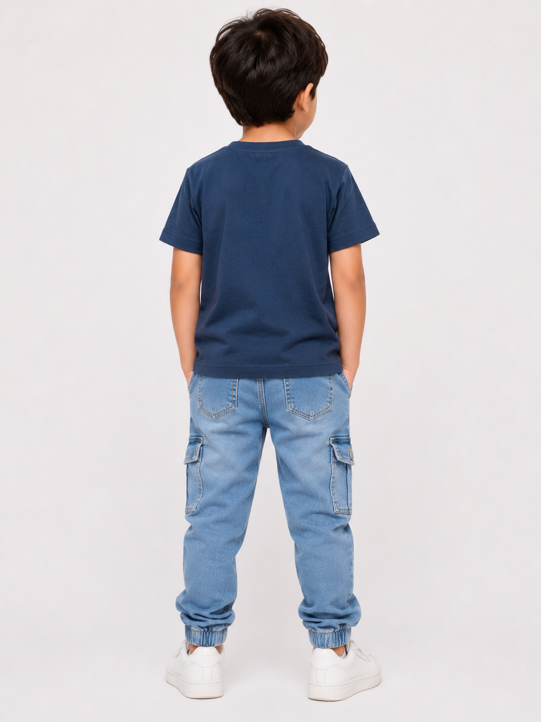 Kids Dark Navy Blue Superhero Graphic Printed Round Neck Half Sleeve T-Shirt