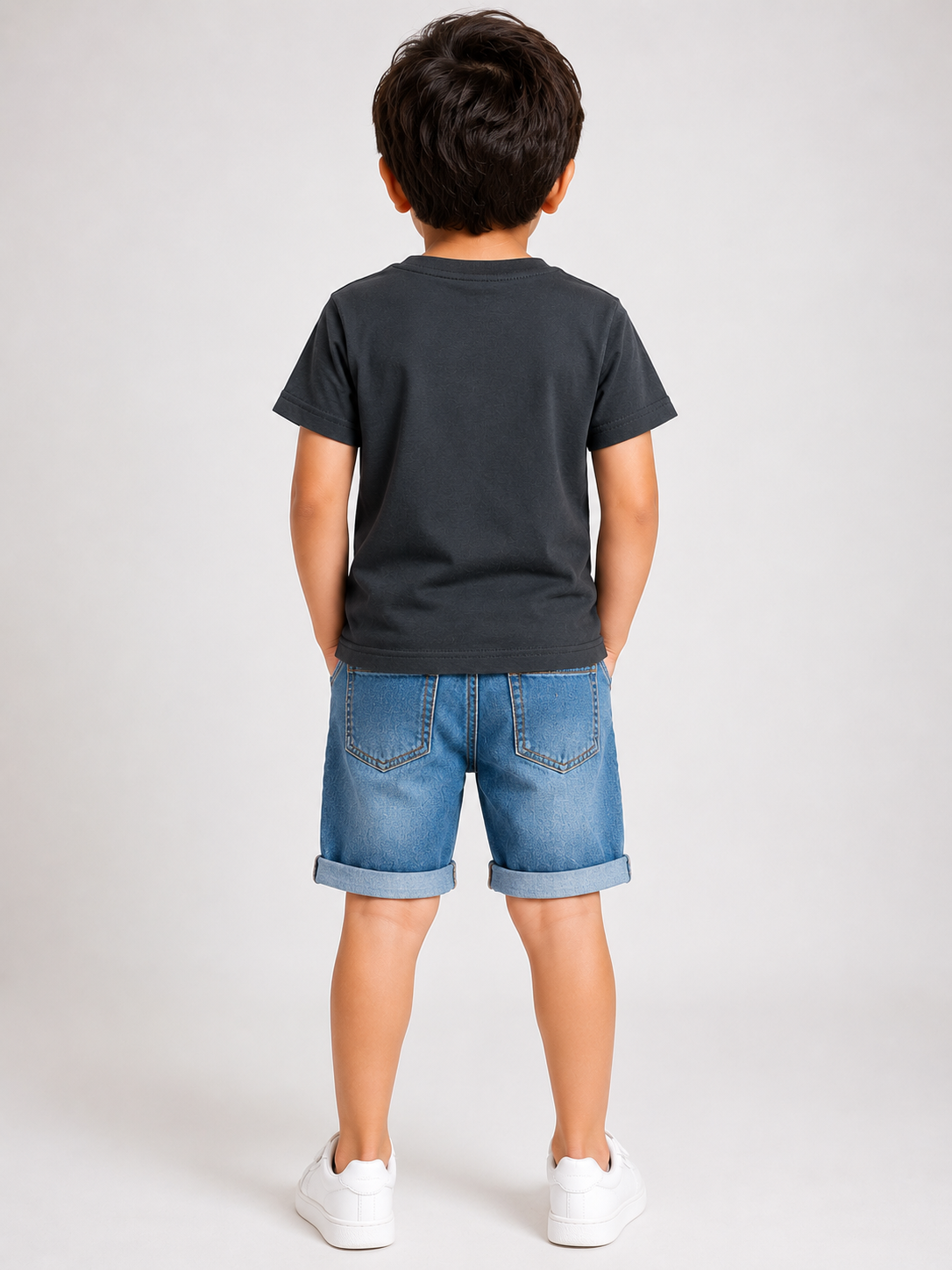 Kids Dark Navy Blue Summer Beach Graphic Printed Round Neck Half Sleeve T-Shirt