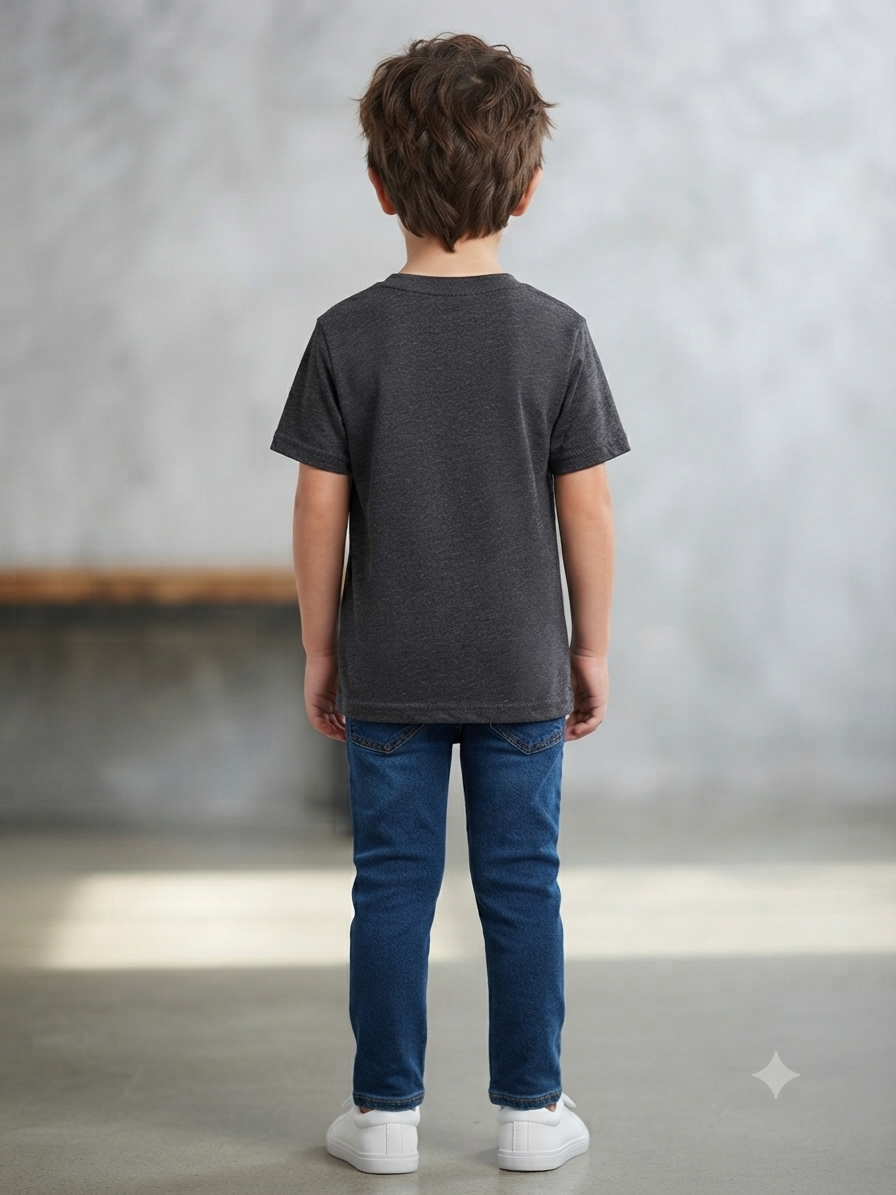 Kids Charcoal Grey Monster Truck Graphic Printed Round Neck T-Shirt