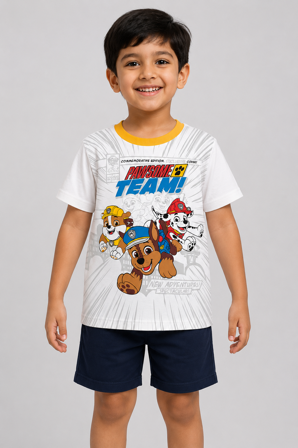 Kids White Cartoon Team Graphic Printed Round Neck T-Shirt