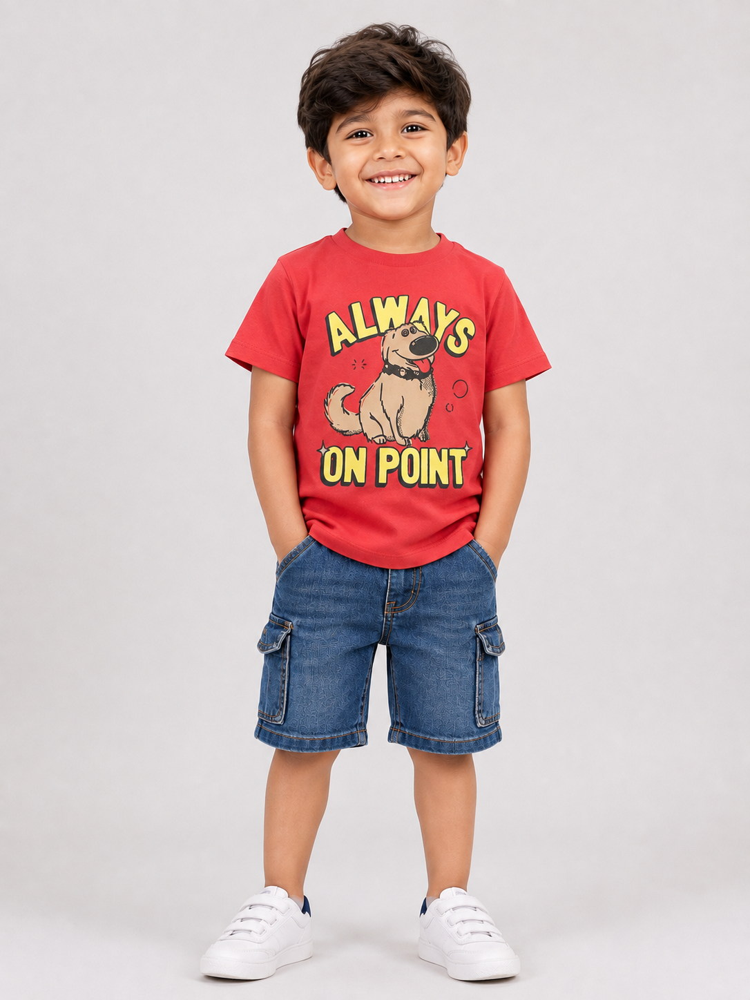 Kids Red Always On Point Dog Graphic Printed Round Neck T-Shirt