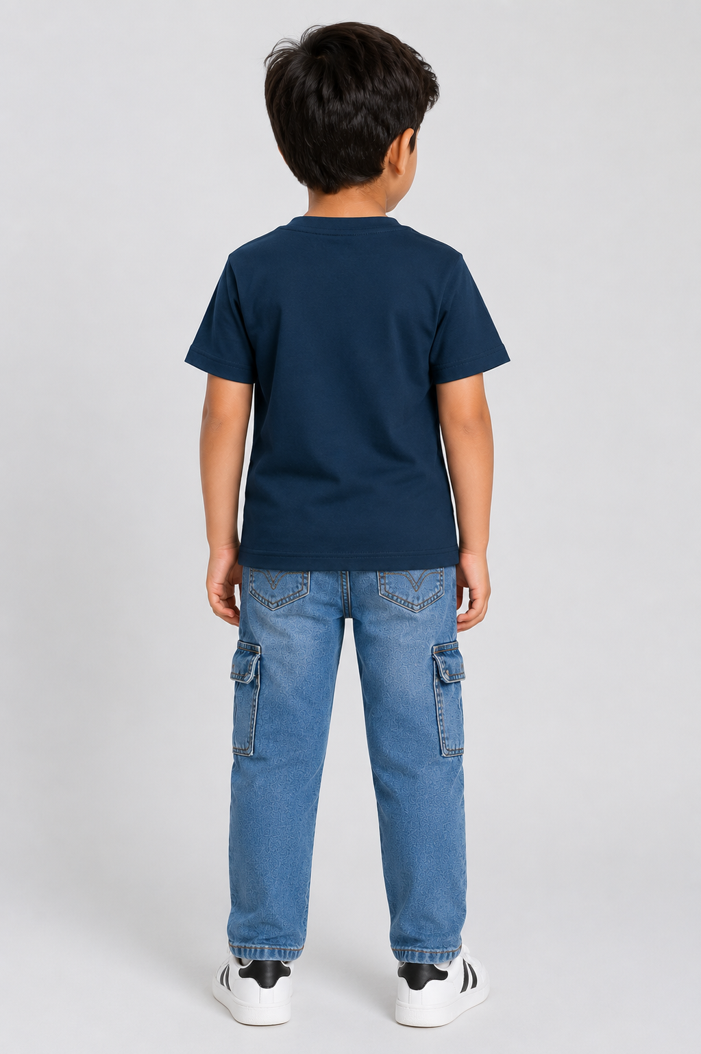 Kids Dark Navy Blue Jurassic Park Triceratops Graphic Printed Round Neck T-Shirt