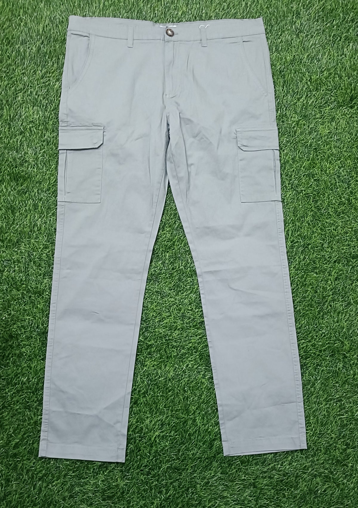 Mens  Beige color 6 Pocket Slim Fit Cargo Pants with Drawstring Waist Button Closure Side Cargo Pockets