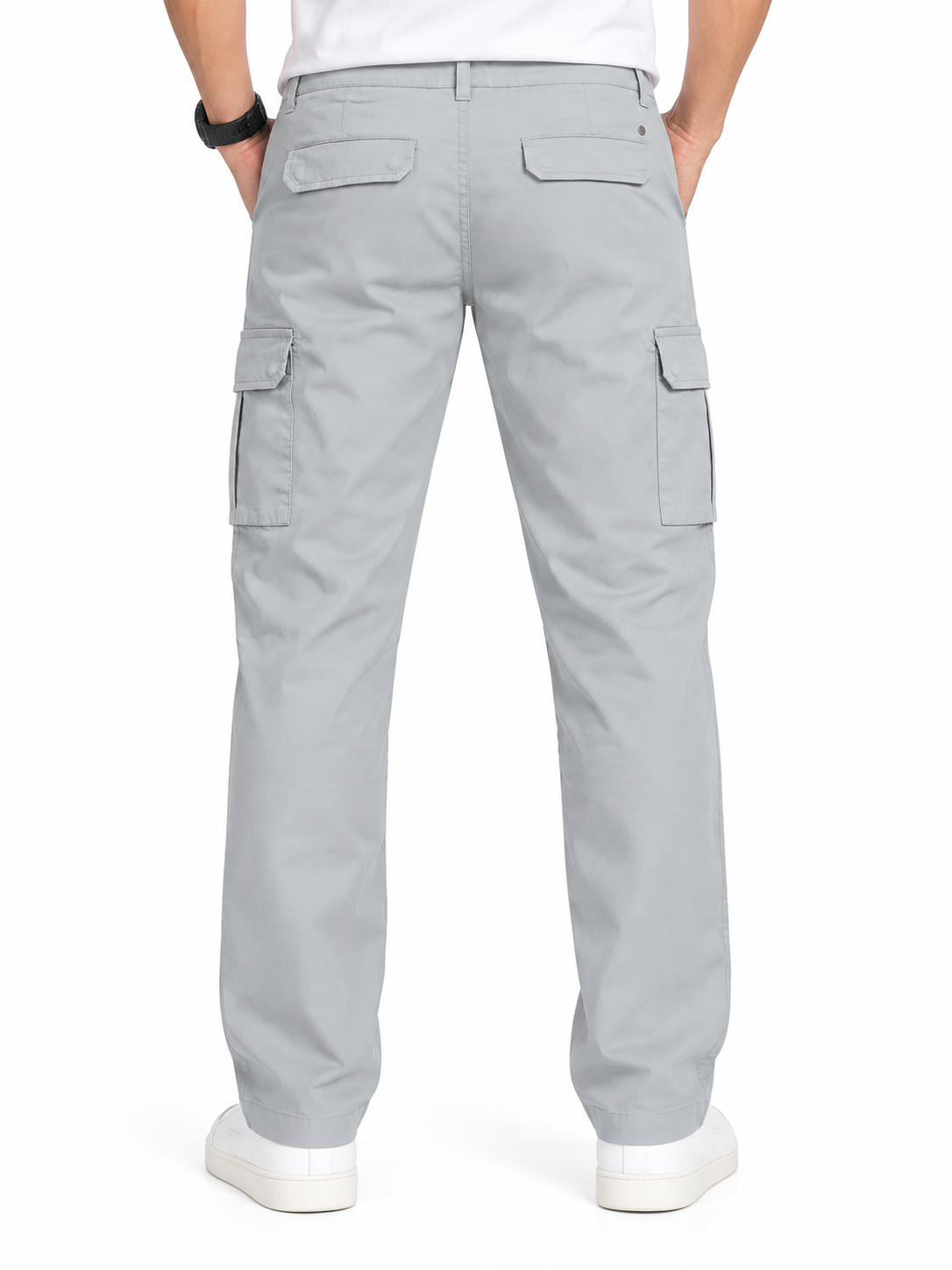 Mens  Beige color 6 Pocket Slim Fit Cargo Pants with Drawstring Waist Button Closure Side Cargo Pockets