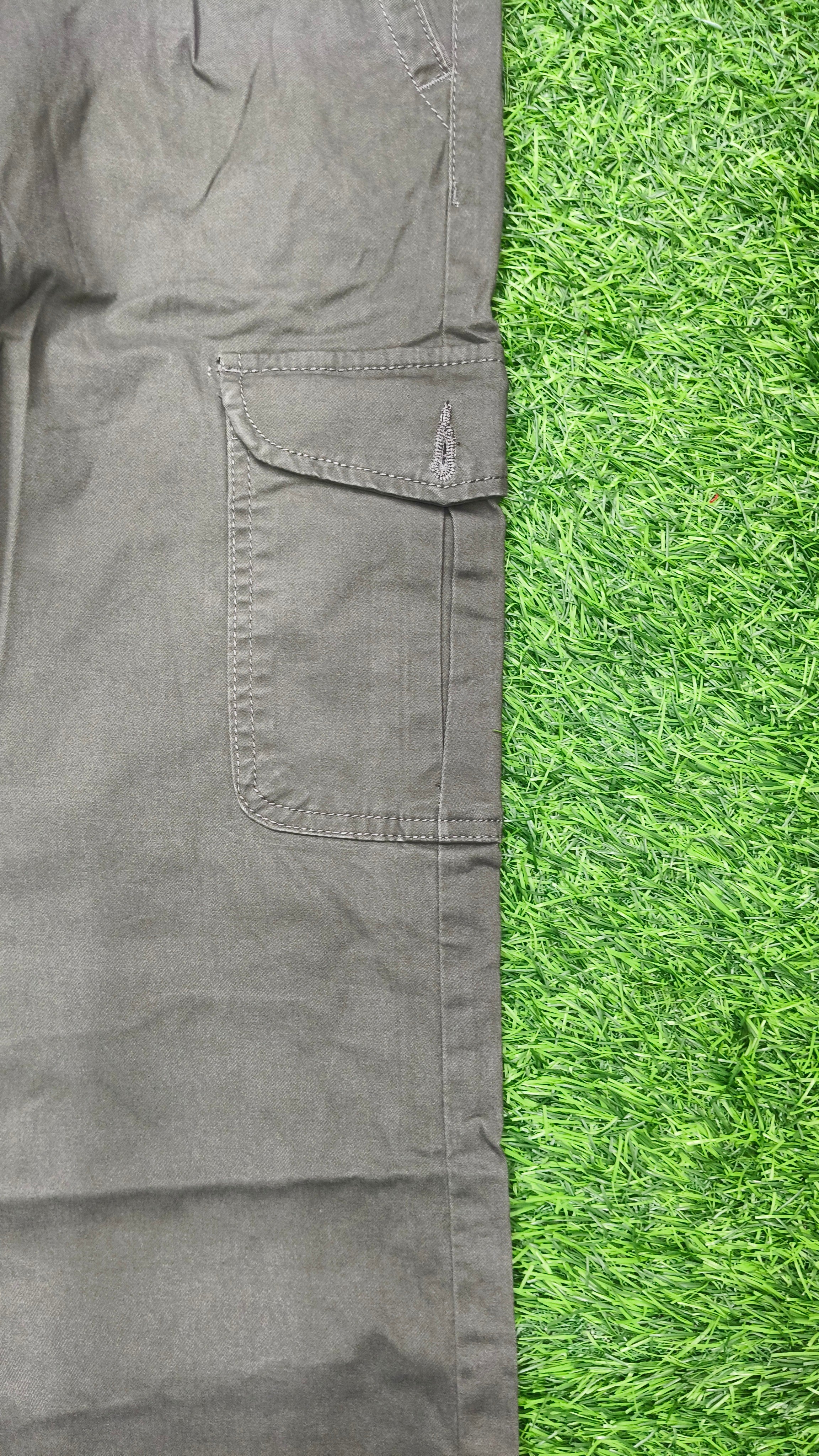Mens  Olive green color 6 Pocket Slim Fit Cargo Pants with Drawstring Waist Button Closure Side Cargo Pockets