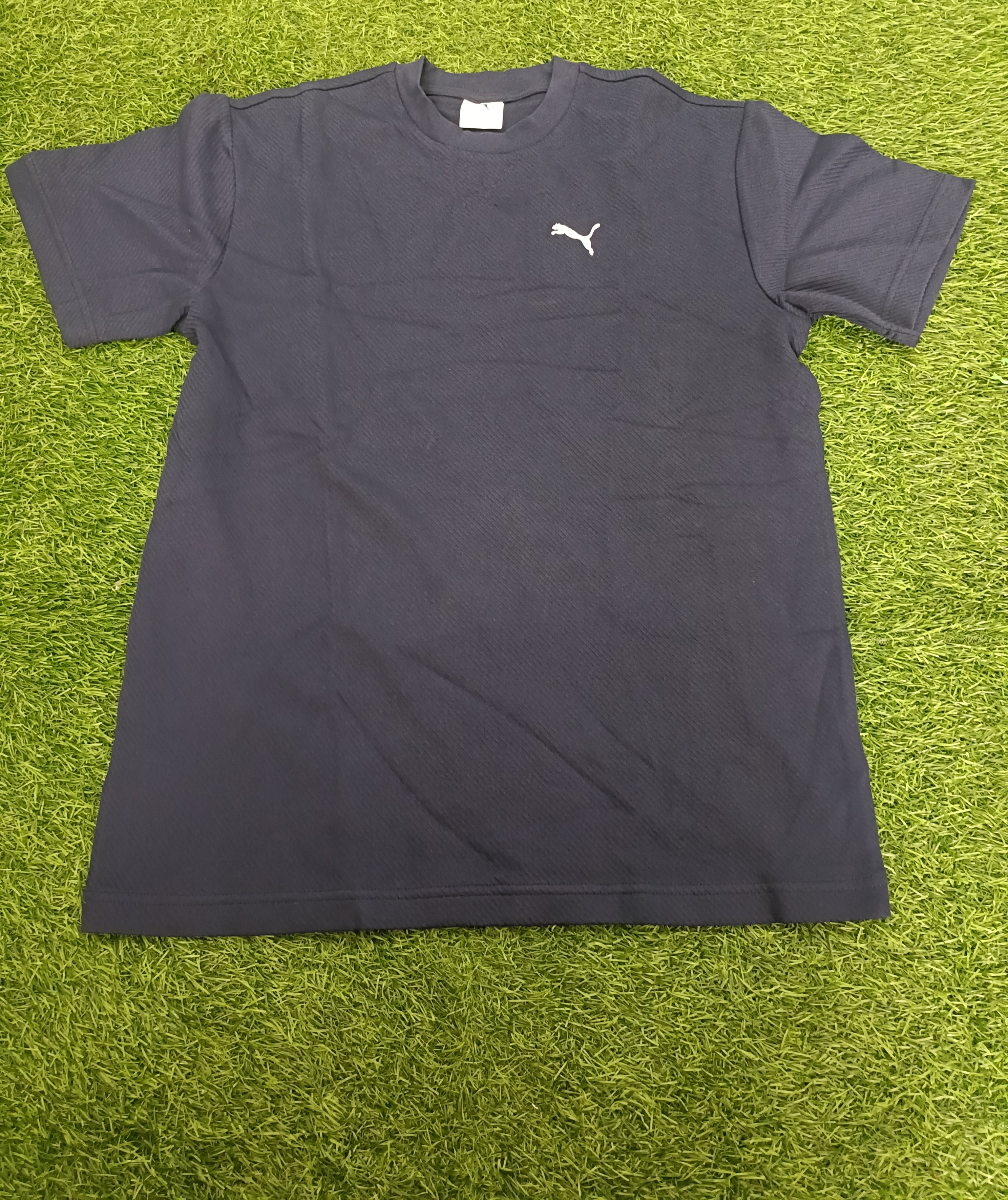 PUMA Men’s Navy Blue heavy weight texured Cotton Blend Round Neck Sports T-Shirt
