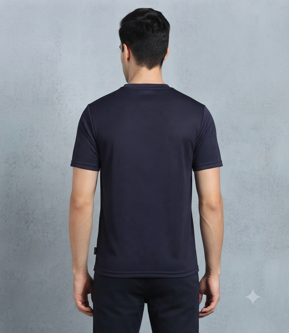 PUMA Men’s Navy Blue heavy weight texured Cotton Blend Round Neck Sports T-Shirt