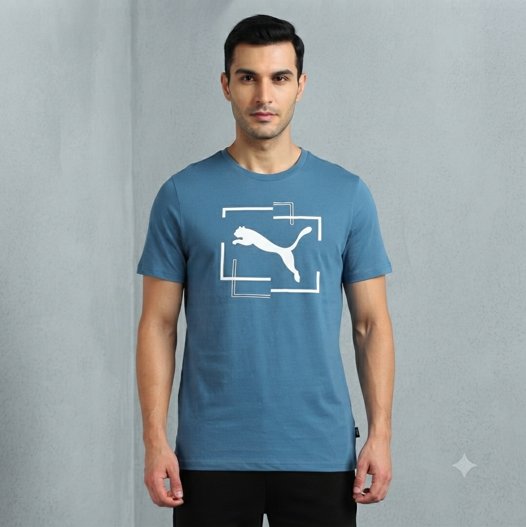 PUMA Men’s Royal blue Graphics Cotton Blend Round Neck Sports T-Shirt