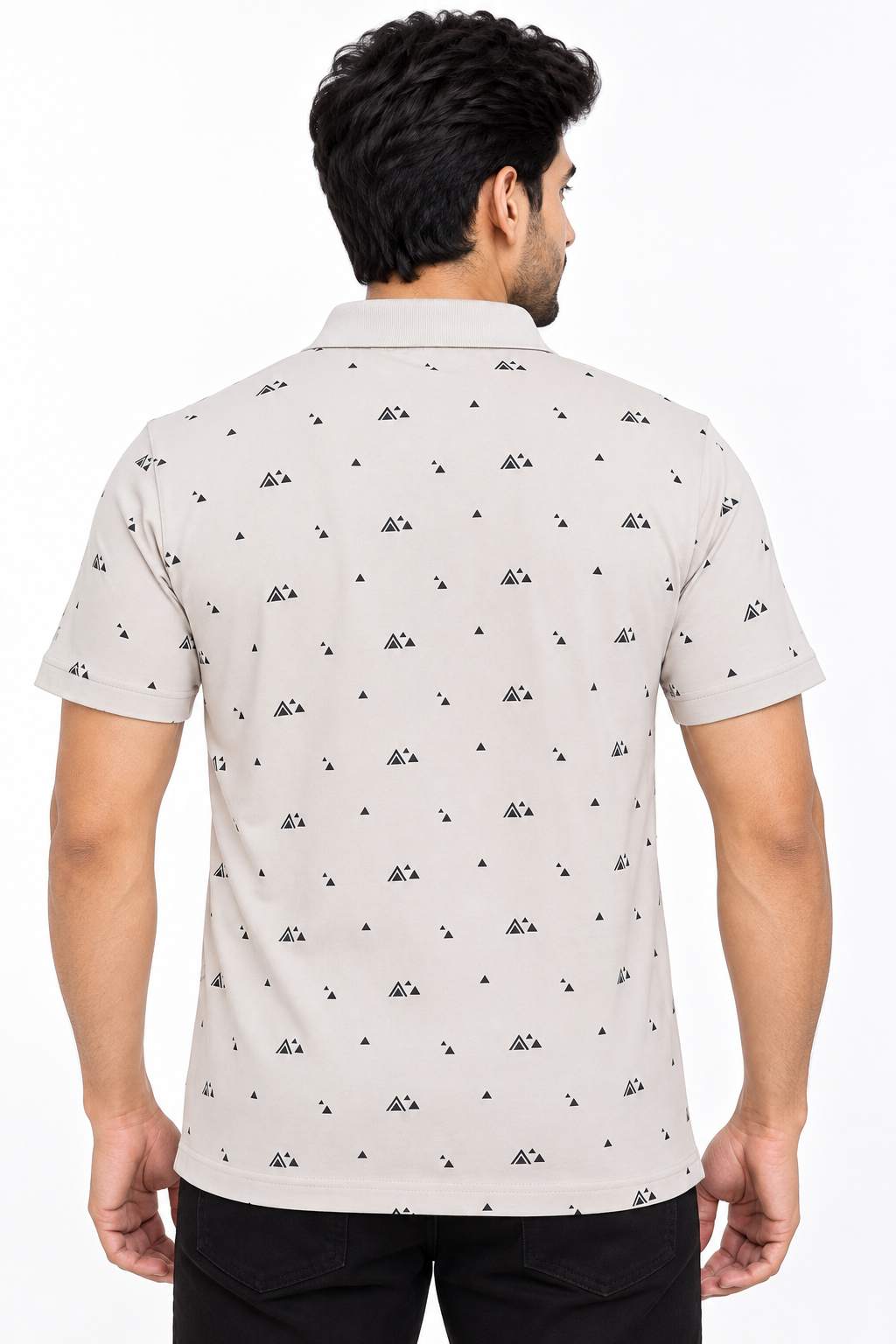 Men’s Light Beige Printed Polo Collar T-Shirt