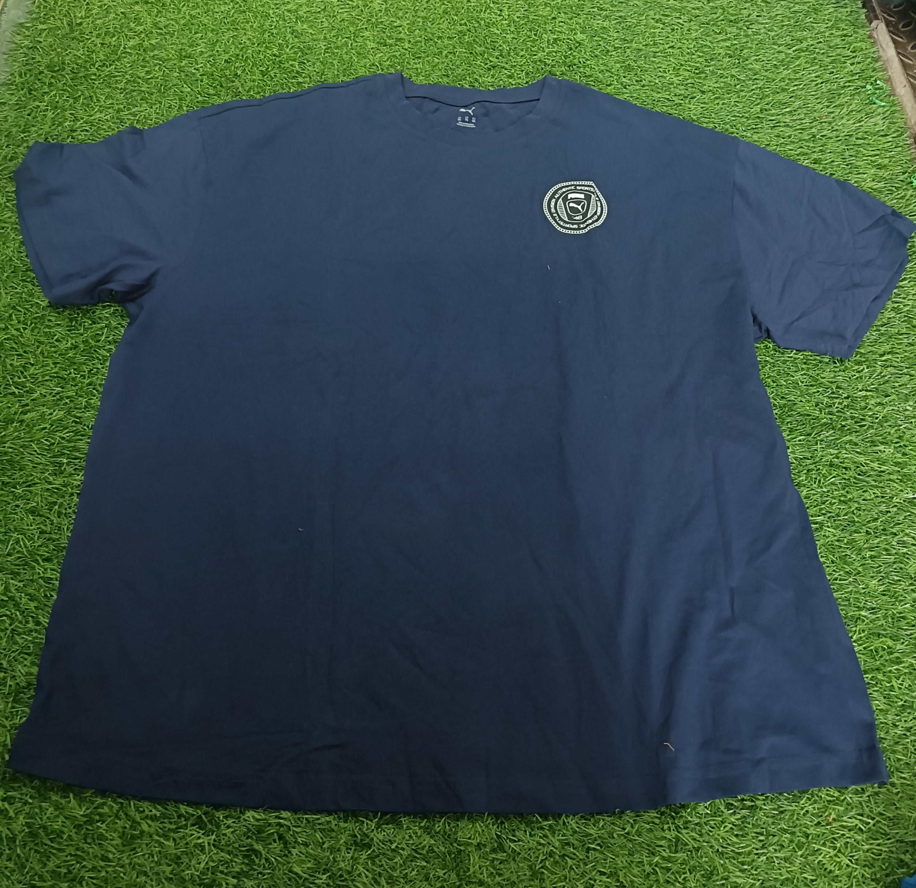 PUMA Men’s Blue Graphics pattern Cotton Blend Round Neck Sports T-Shirt