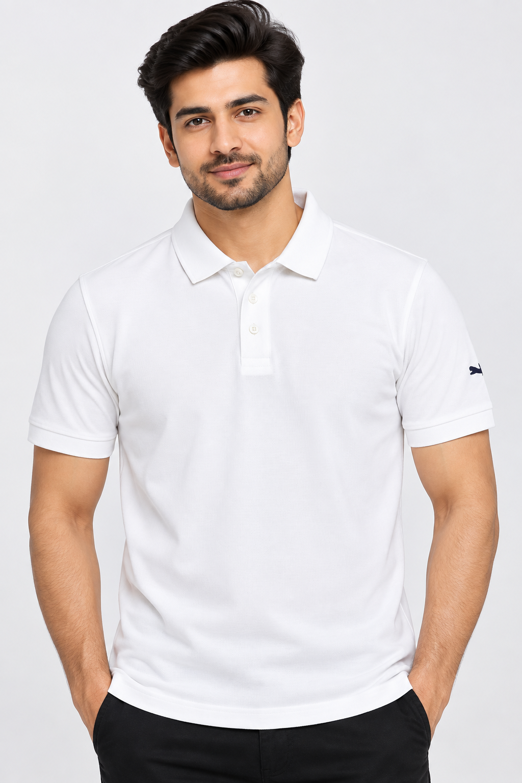 Men’s White Solid Polo T-Shirt