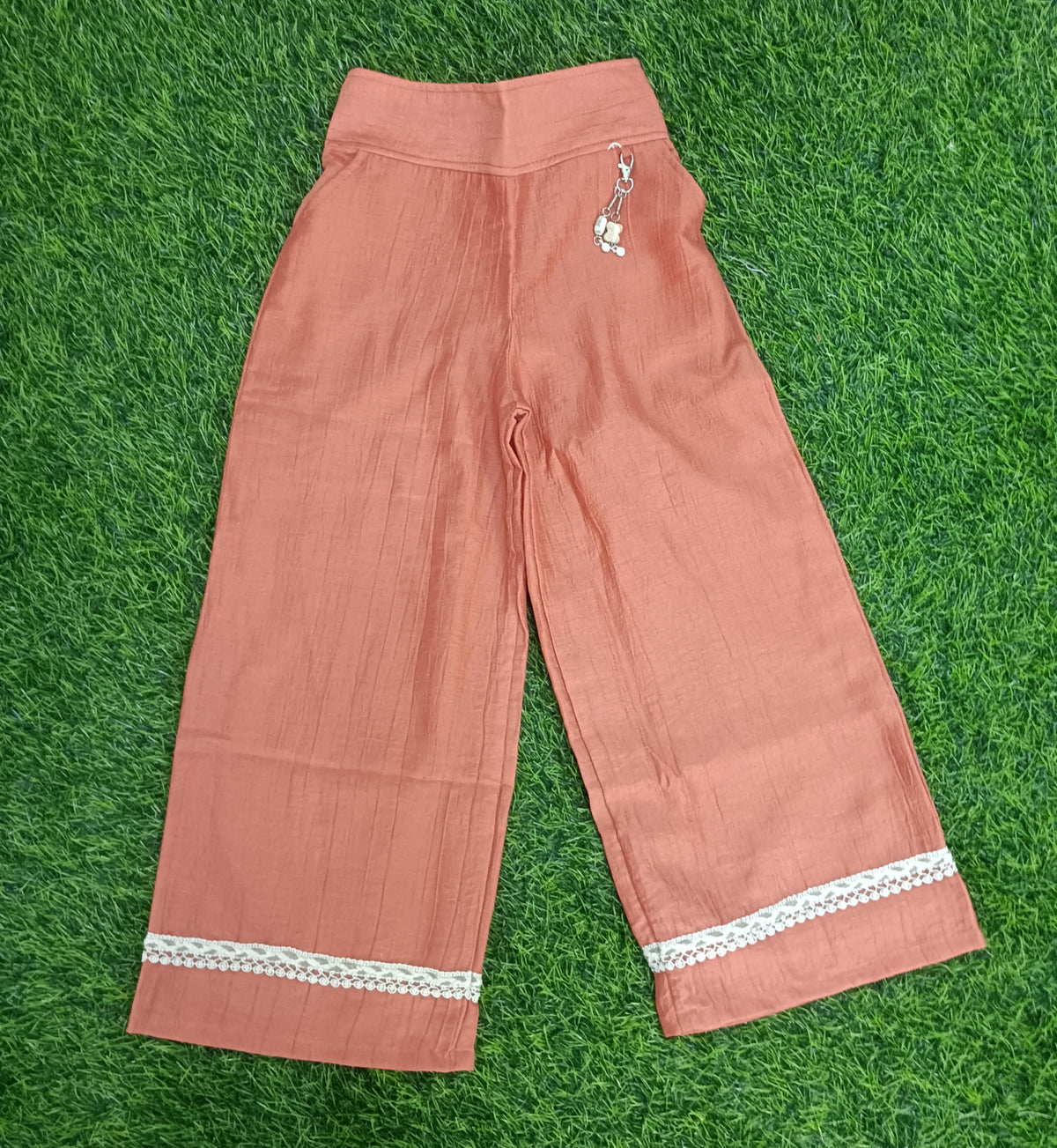 Girls Rust Floral Embroidered Shirt & Palazzo Pant Set