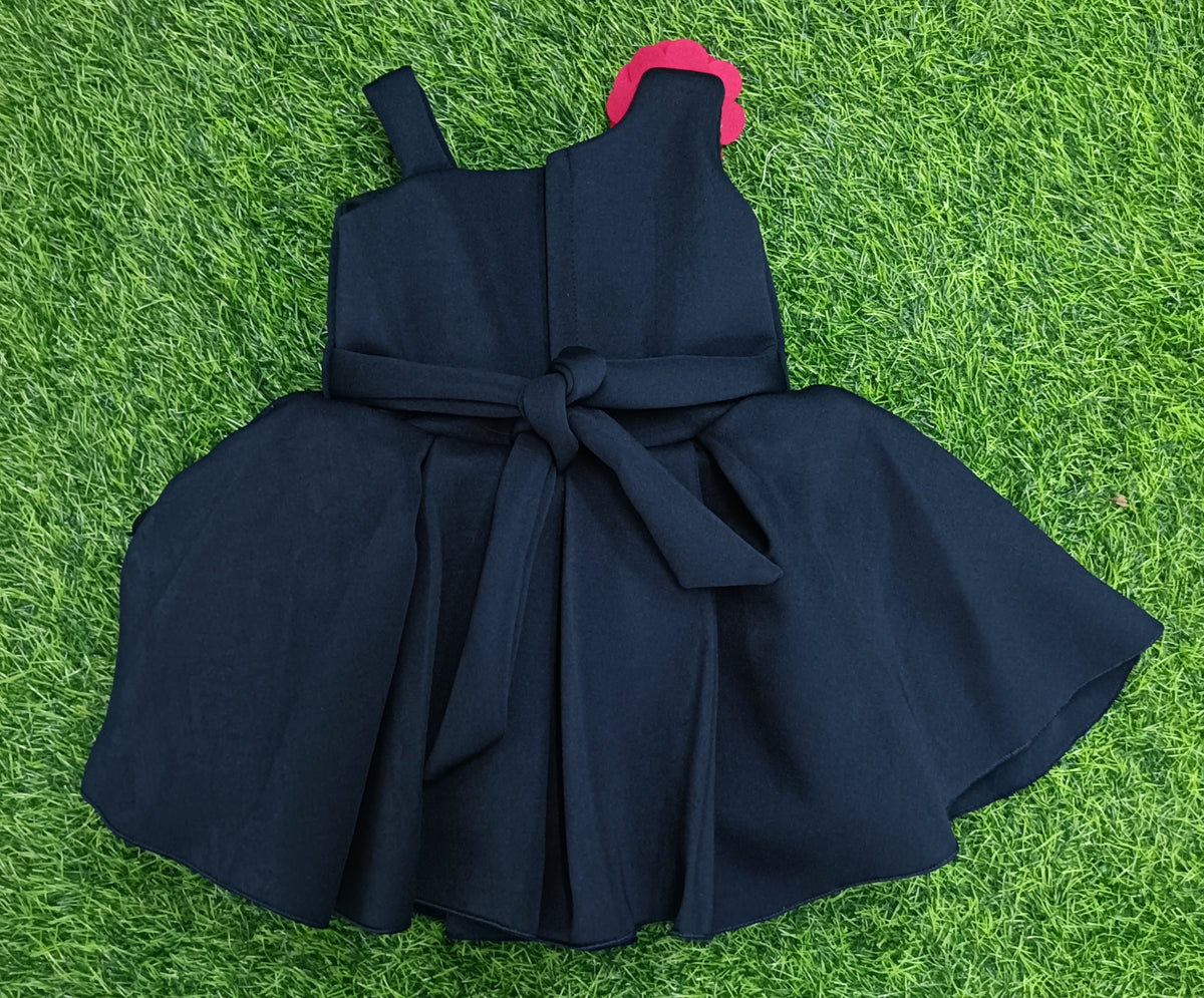 Girls Navy Blue 3D Rose Party Wear Frock