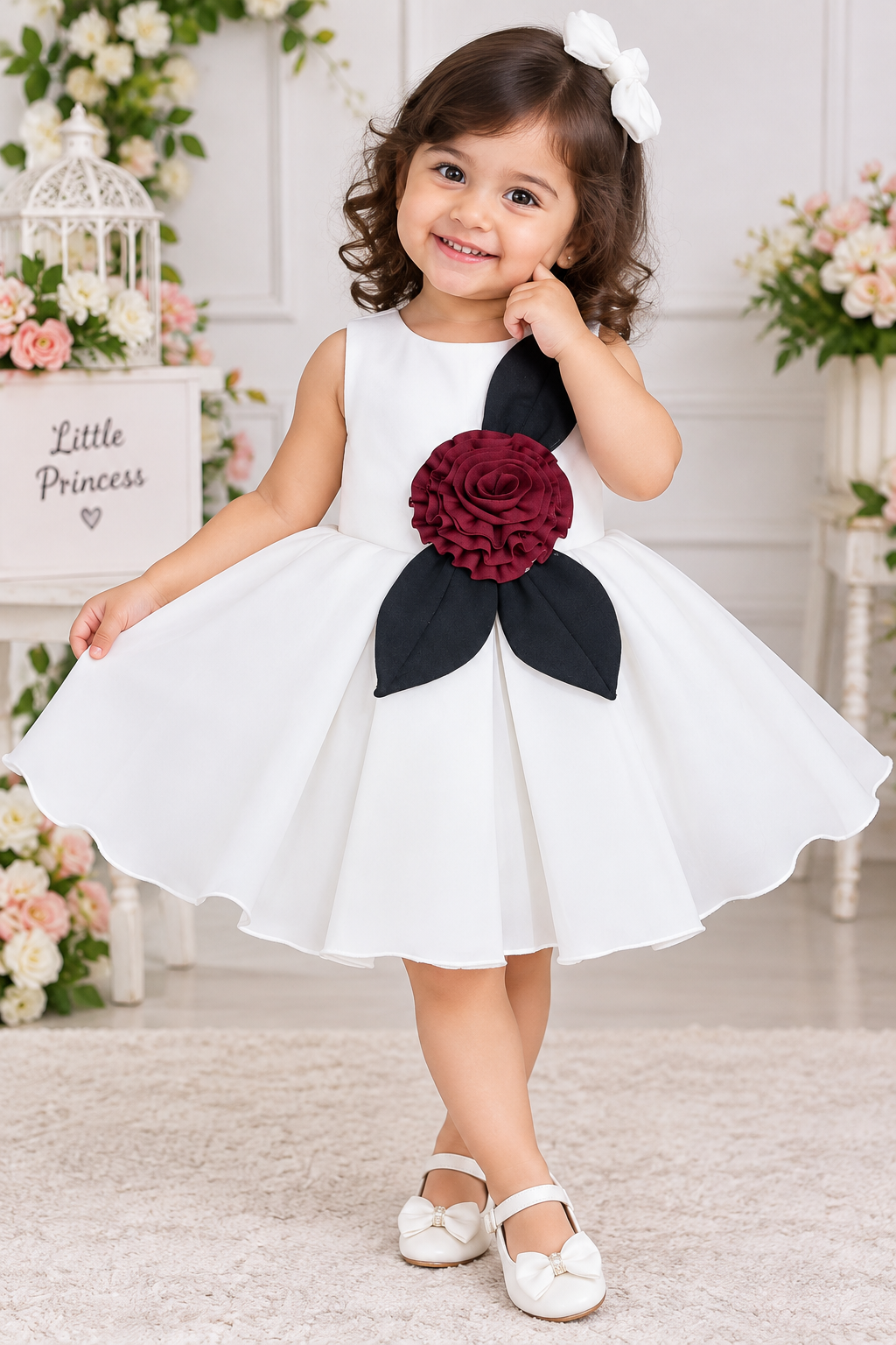 Girls Light Pink Floral Party Wear Frock