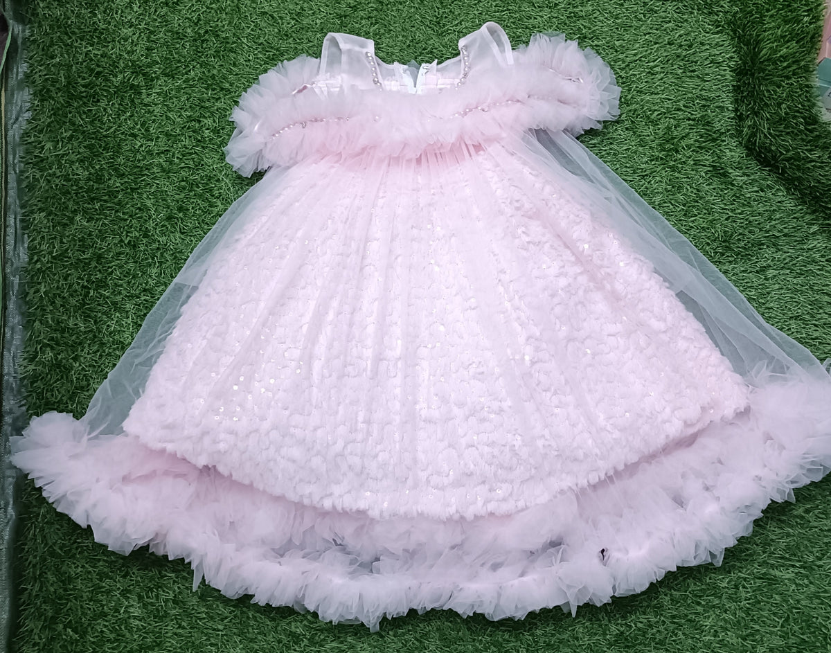 Girls White & Pink Ombre Floral Sleeveless Party Frock