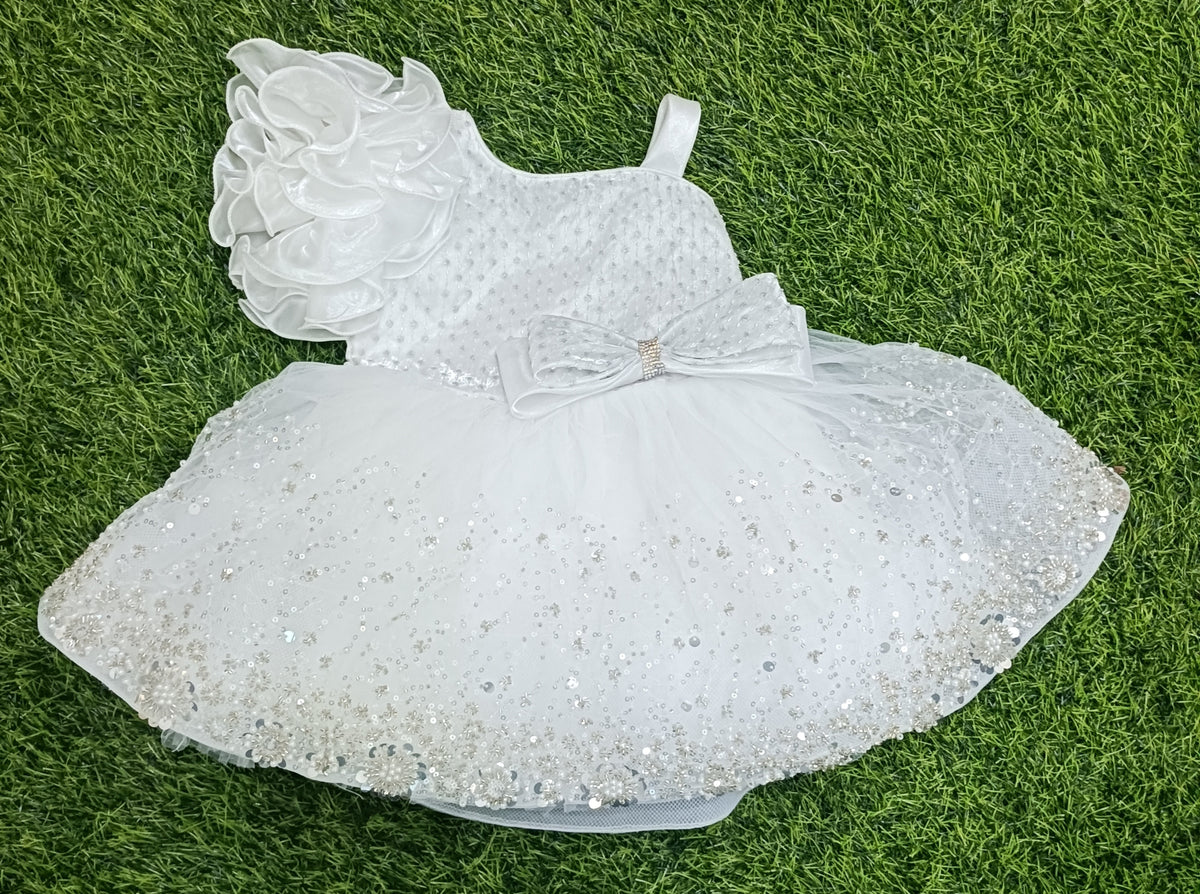 Girls White & Pink Ombre Floral Sleeveless Party Frock
