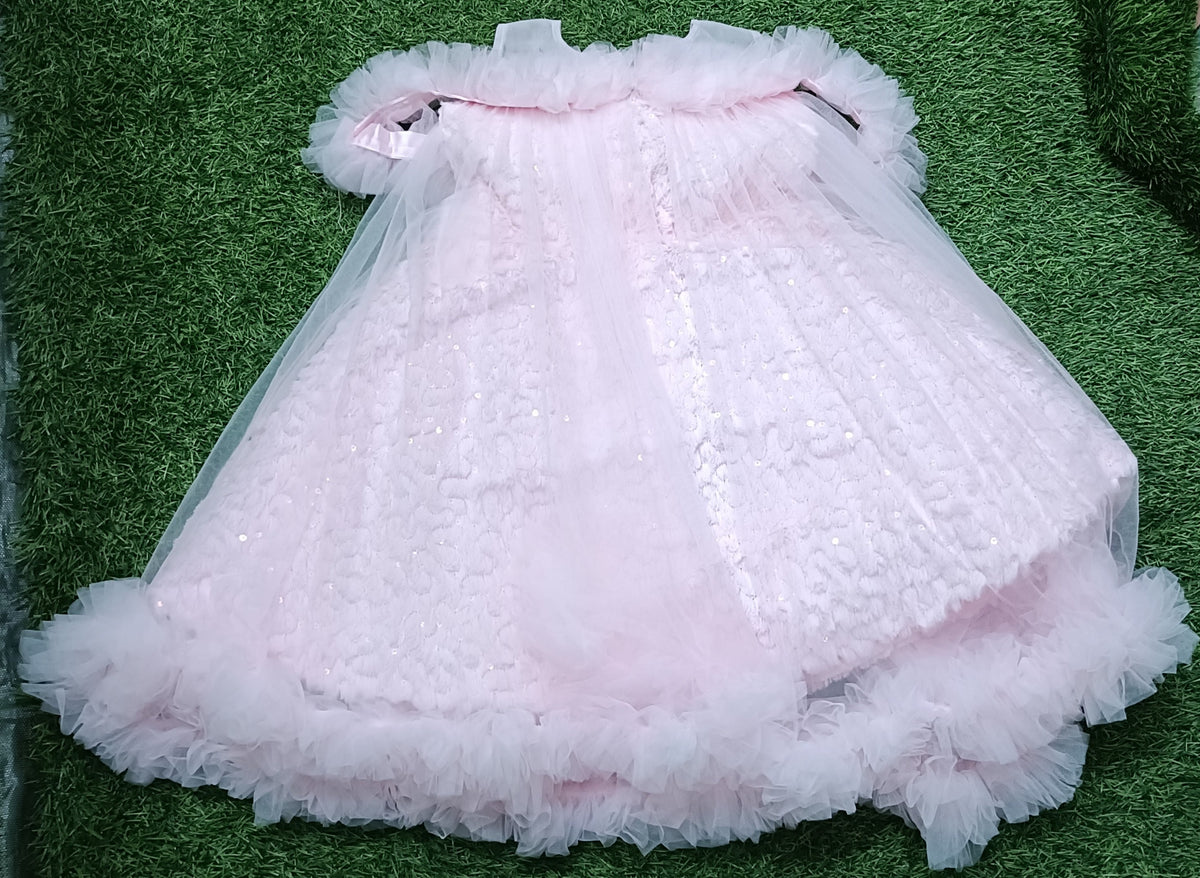 Girls White & Pink Ombre Floral Sleeveless Party Frock
