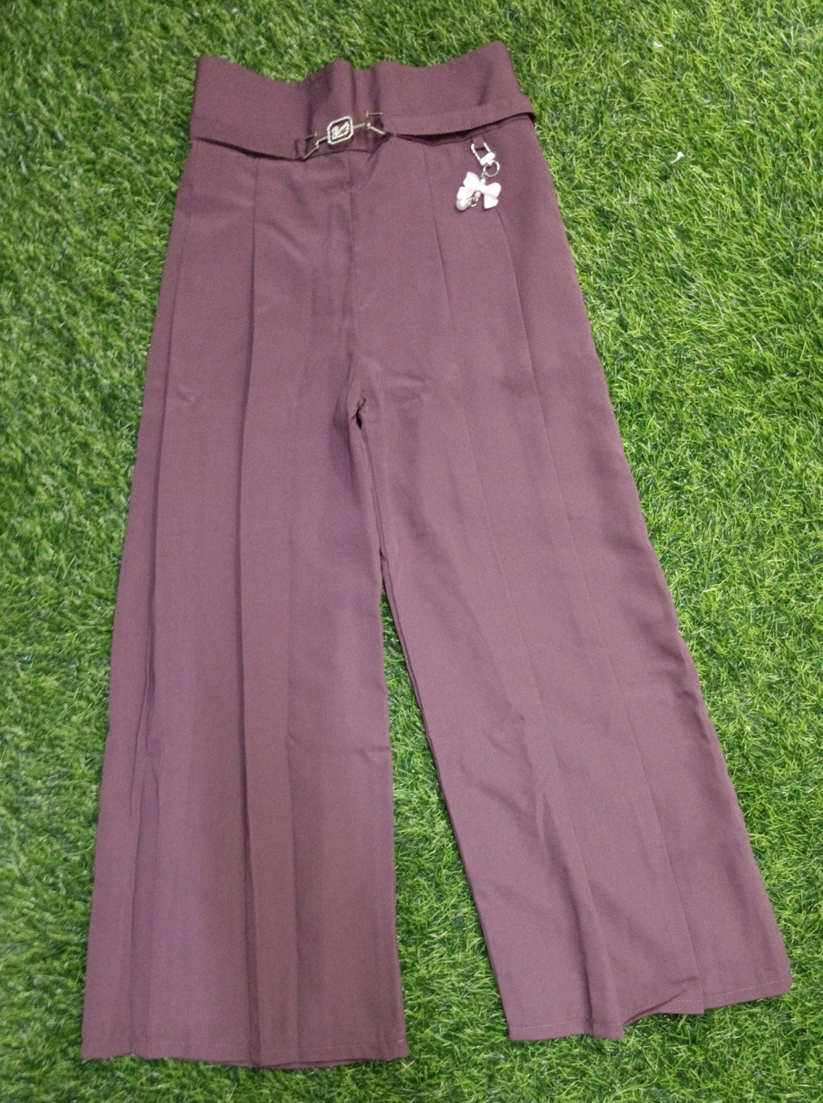 Girls Off White Floral Top & Mauve Palazzo Pant Set