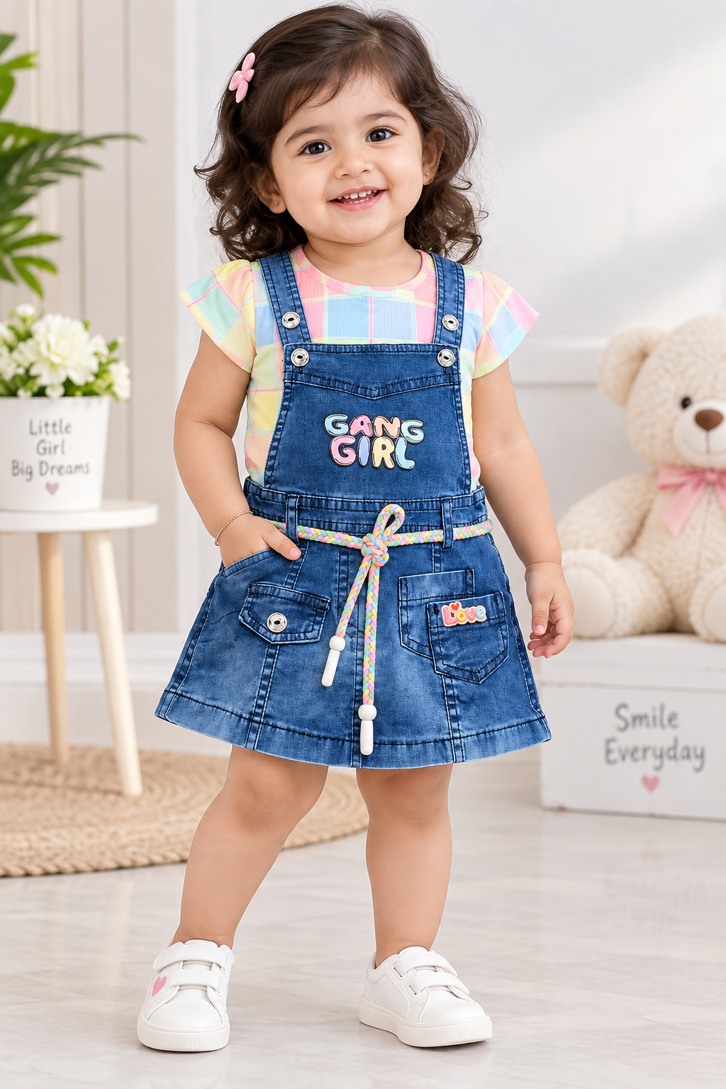 Girls Denim Pinafore Party Wear Dress