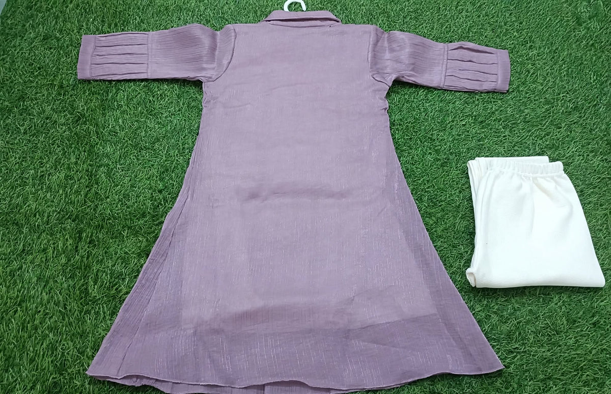 Girls Purple A-Line Dress with Cream Leggings