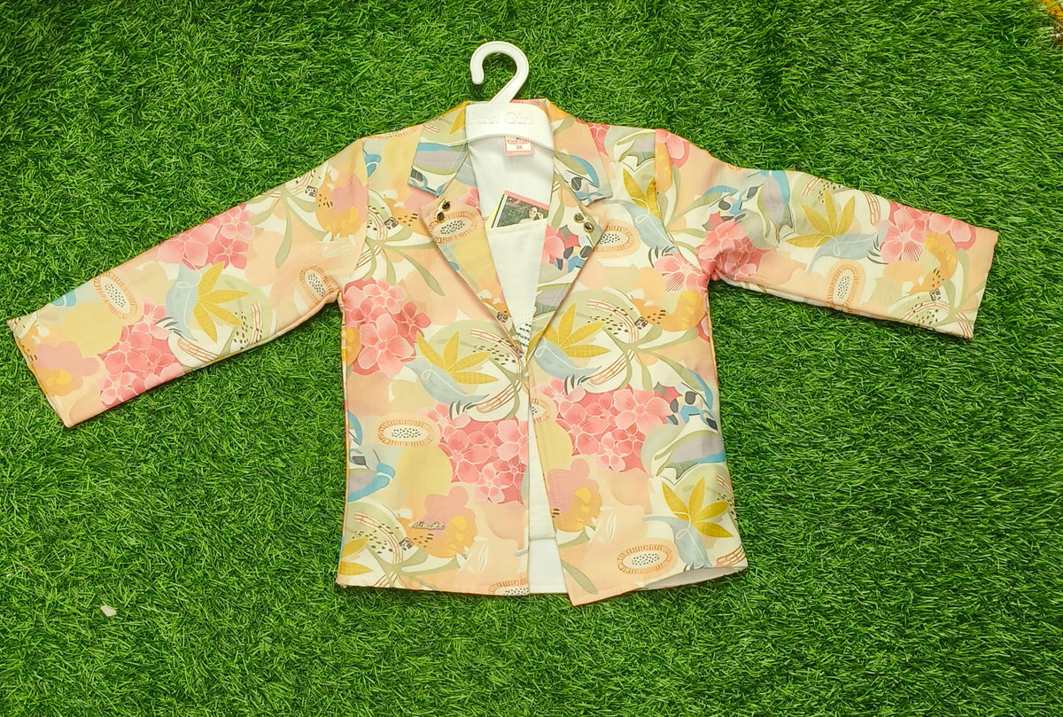 Girls Floral Blazer Party Wear Set with Wide-Leg Pants