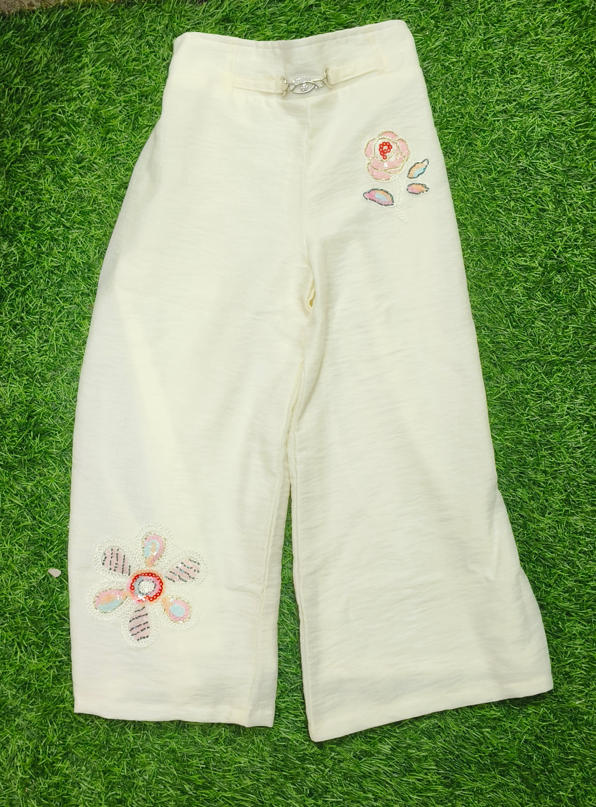 Girls Floral Blazer Party Wear Set with Wide-Leg Pants
