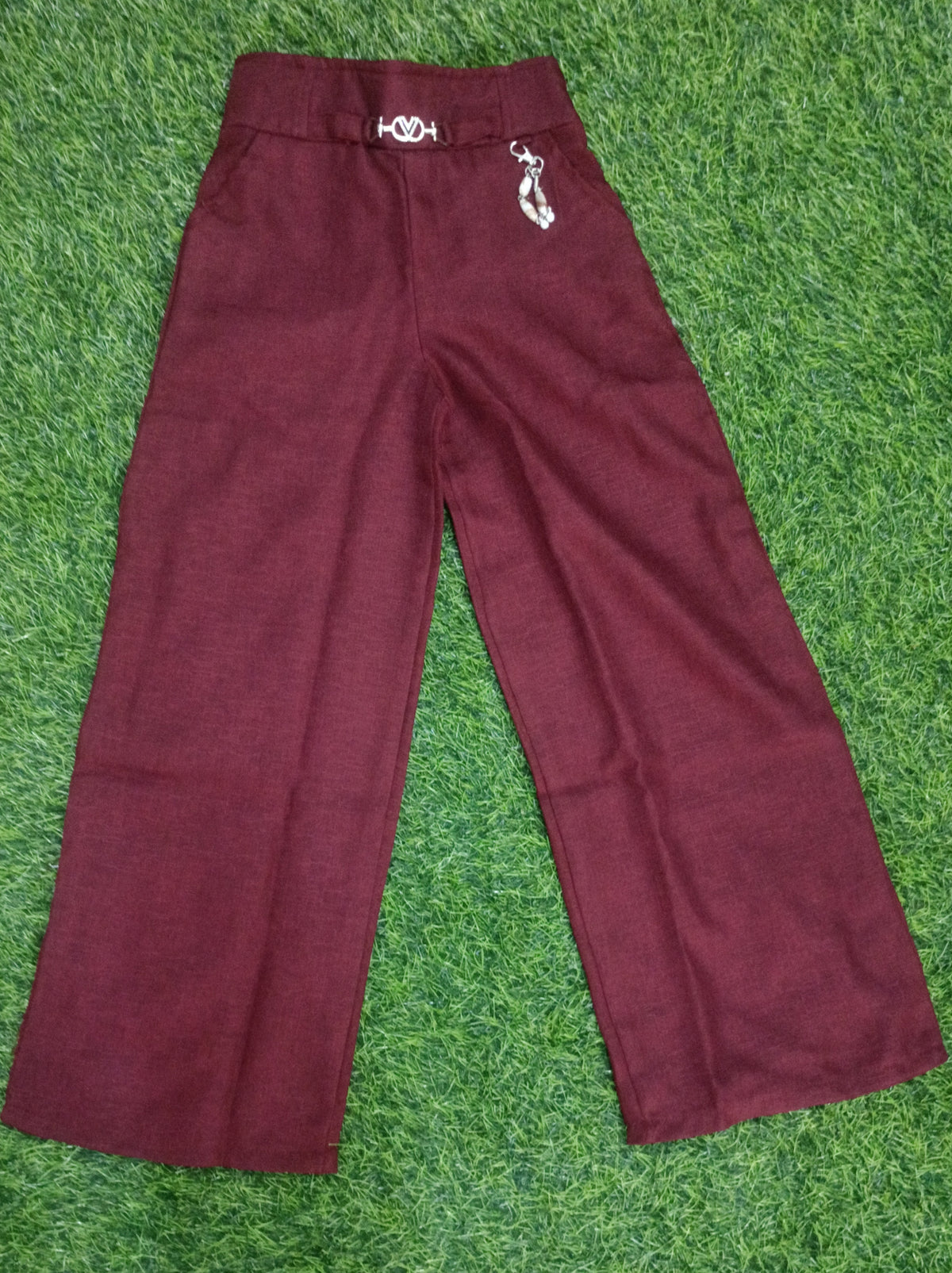 Girls Beige Printed Blazer & Maroon Palazzo Pant Party Wear Set
