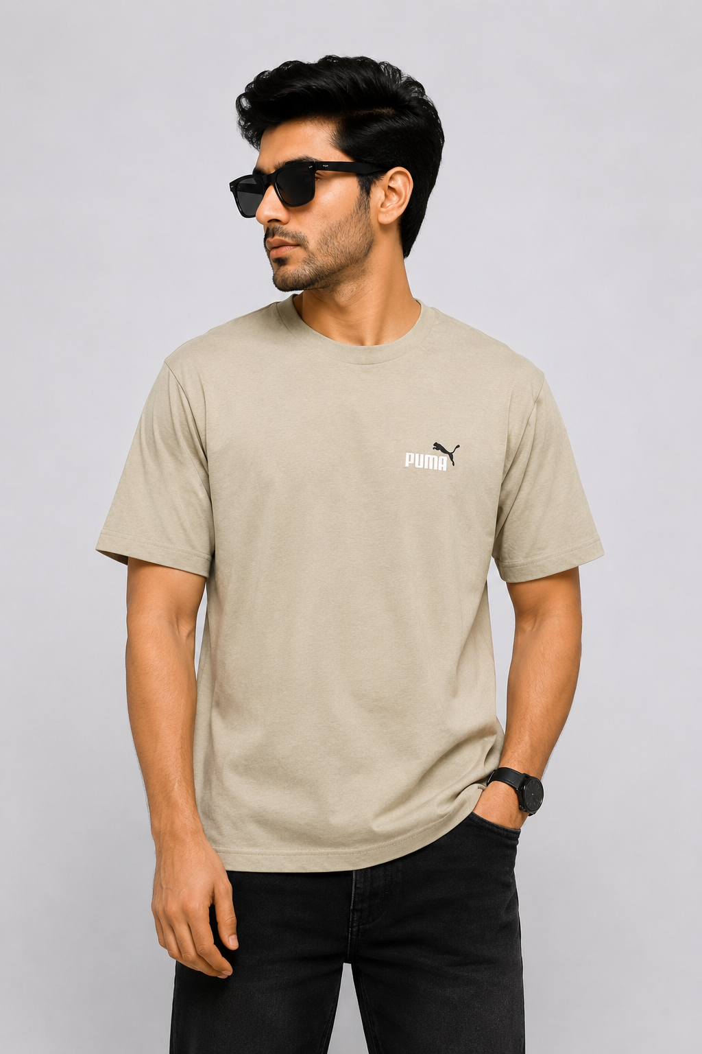 PUMA Men’s Olive Green Embroidered Logo Round Neck T-Shirt
