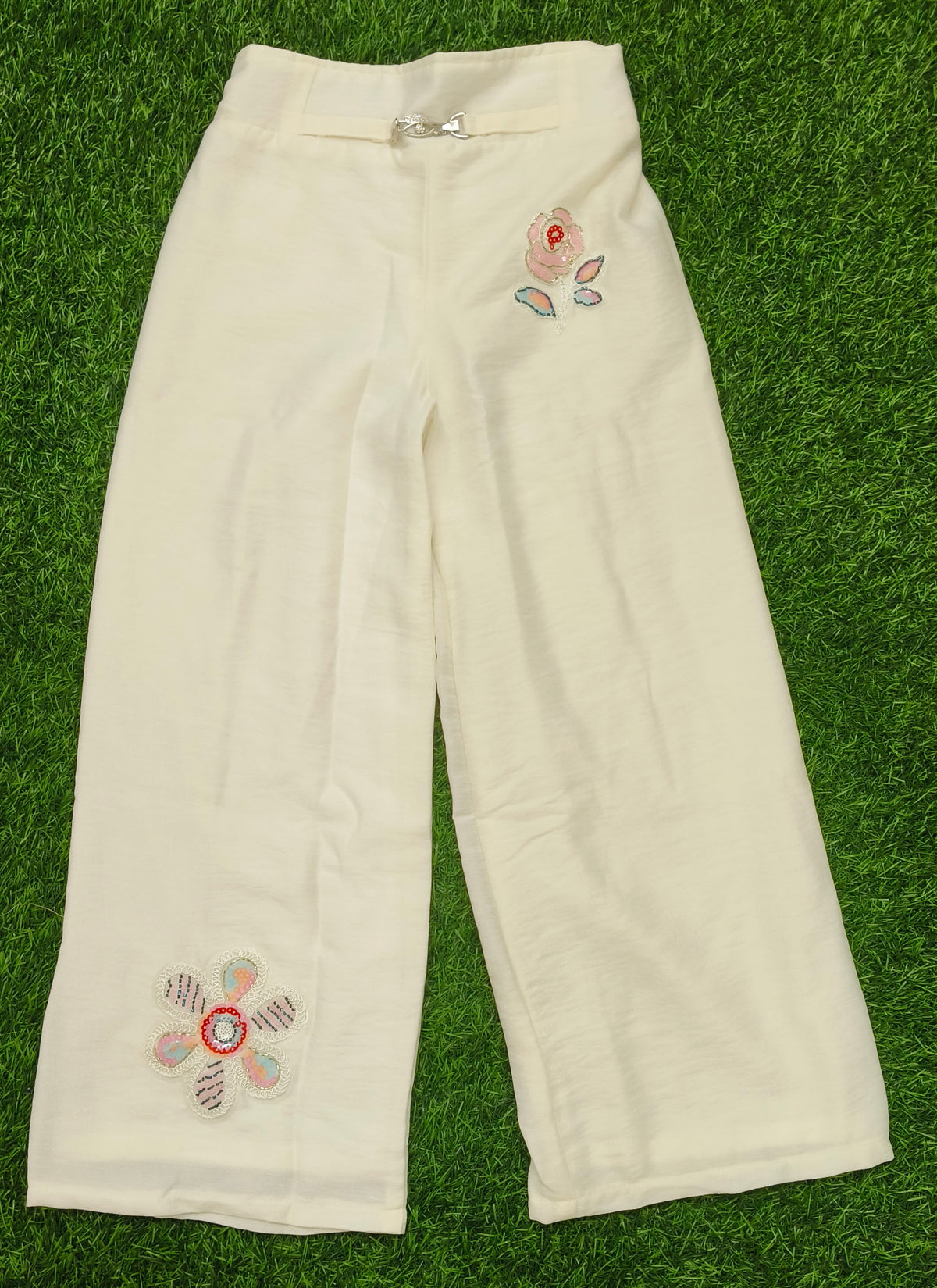 Girls Peach Floral Blazer & Cream Embroidered Palazzo Set