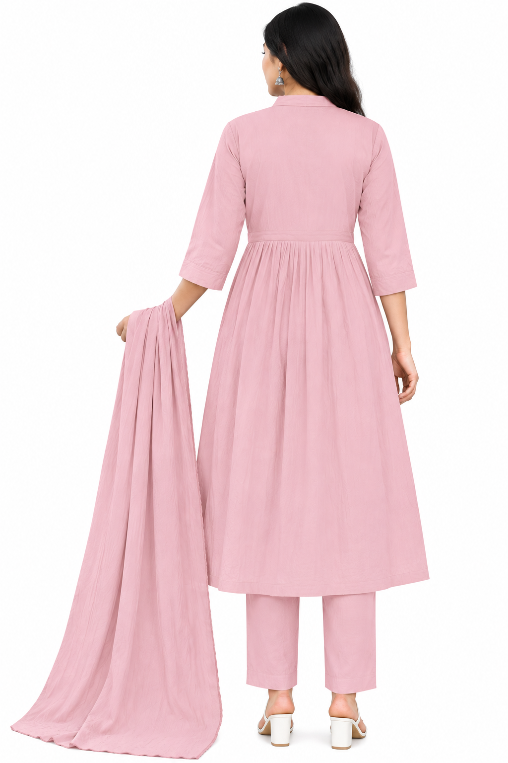 Dusty Pink Embroidered Anarkali Kurti Set