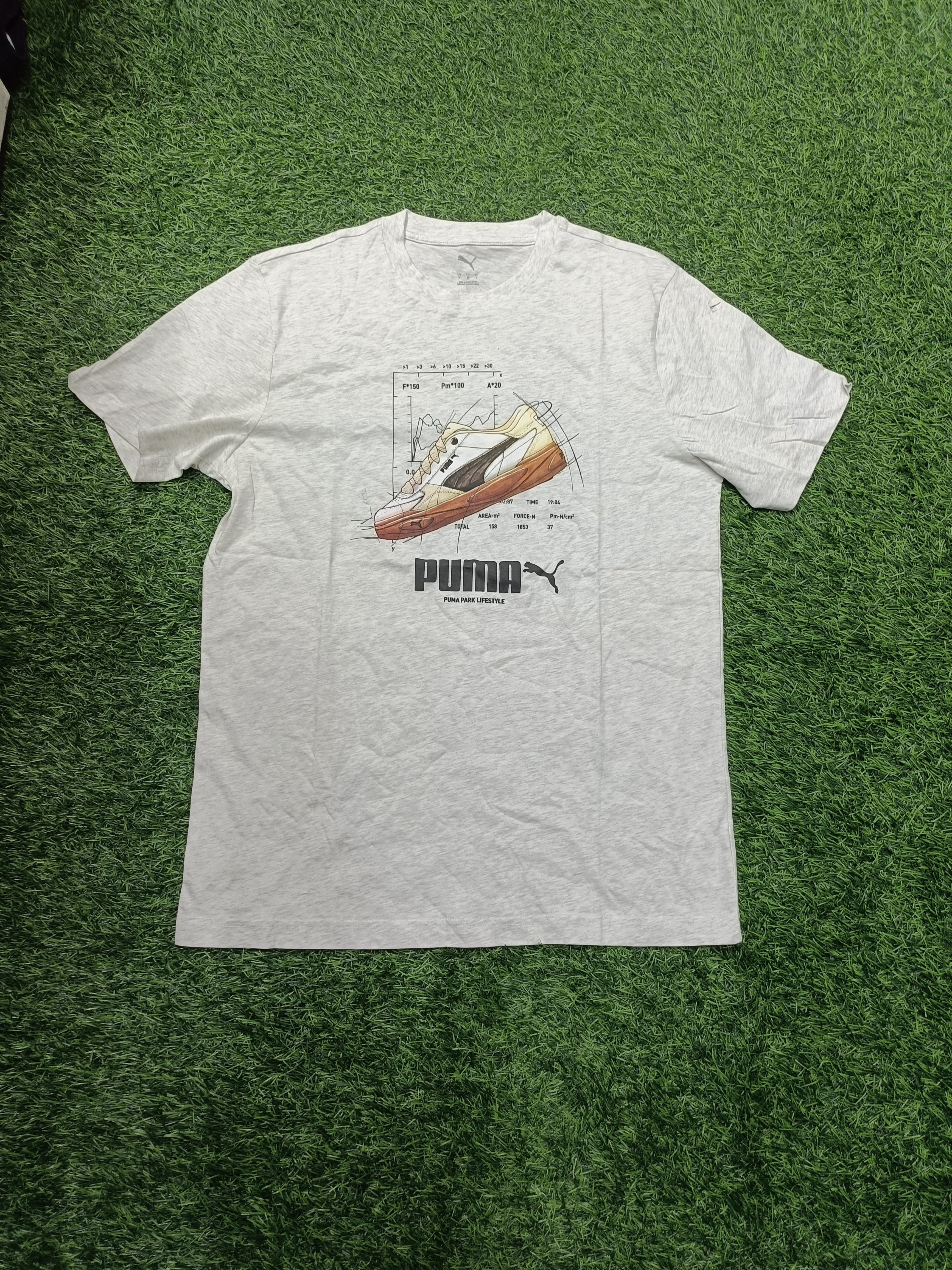 PUMA Men’s Light Grey Heather Shoe Graphic Printed Round Neck T-Shirt