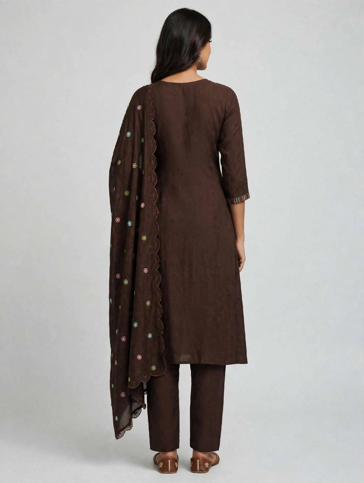 Women’s Chocolate Brown Rayon Blend Embroidered 3-Piece Kurti set