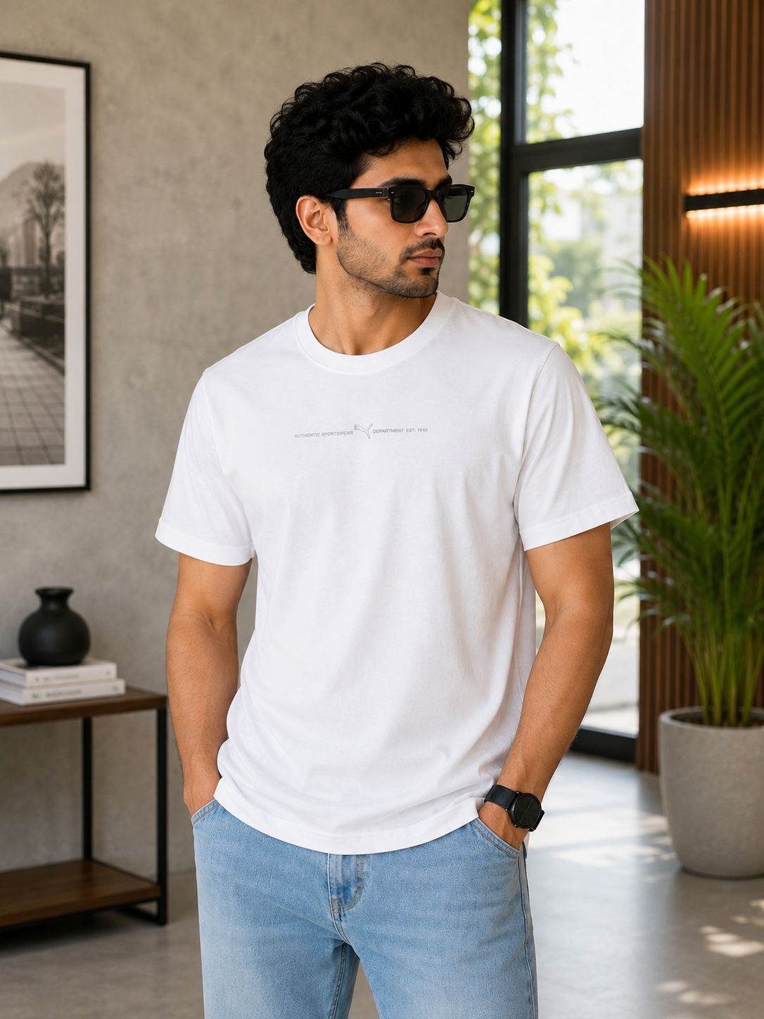 PUMA Men’s White Sportswear Round Neck T-Shirt