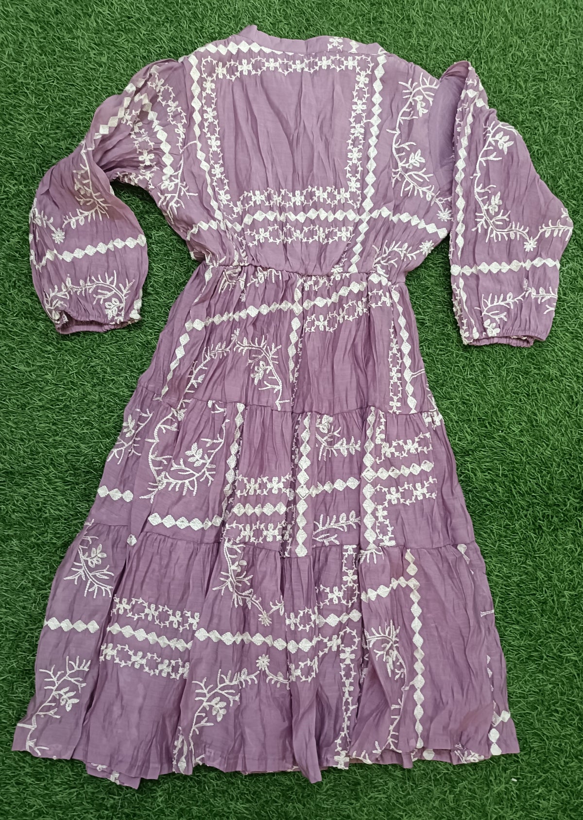 Women’s Dusty Mauve Cotton Embroidered Tiered Long Kurti
