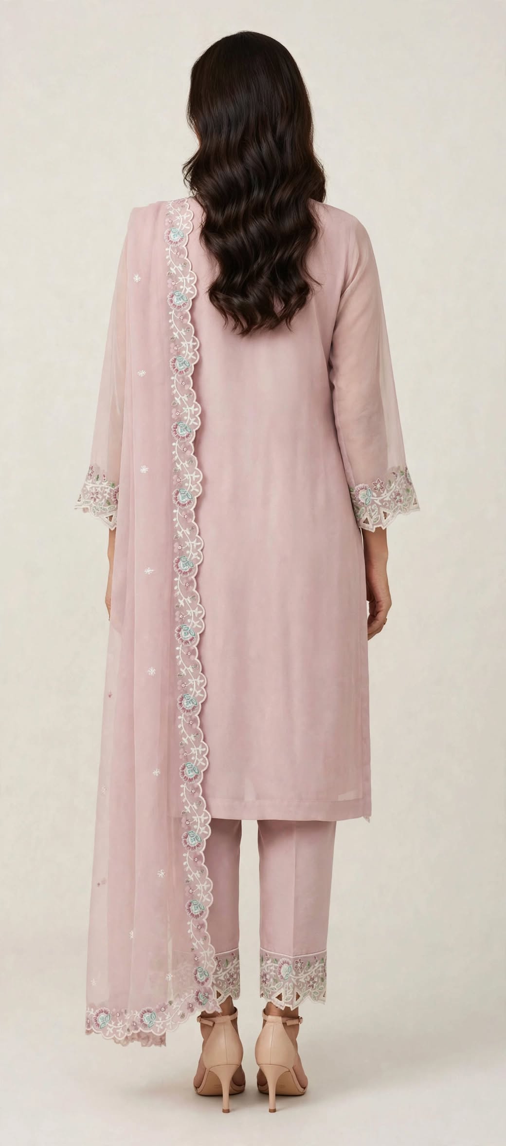 Women’s Dusty Mauve Georgette Embroidered 3-Piece Kurti set