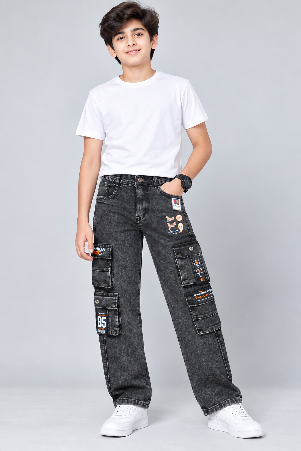 Boys Black Washed Stylish Denim Jeans