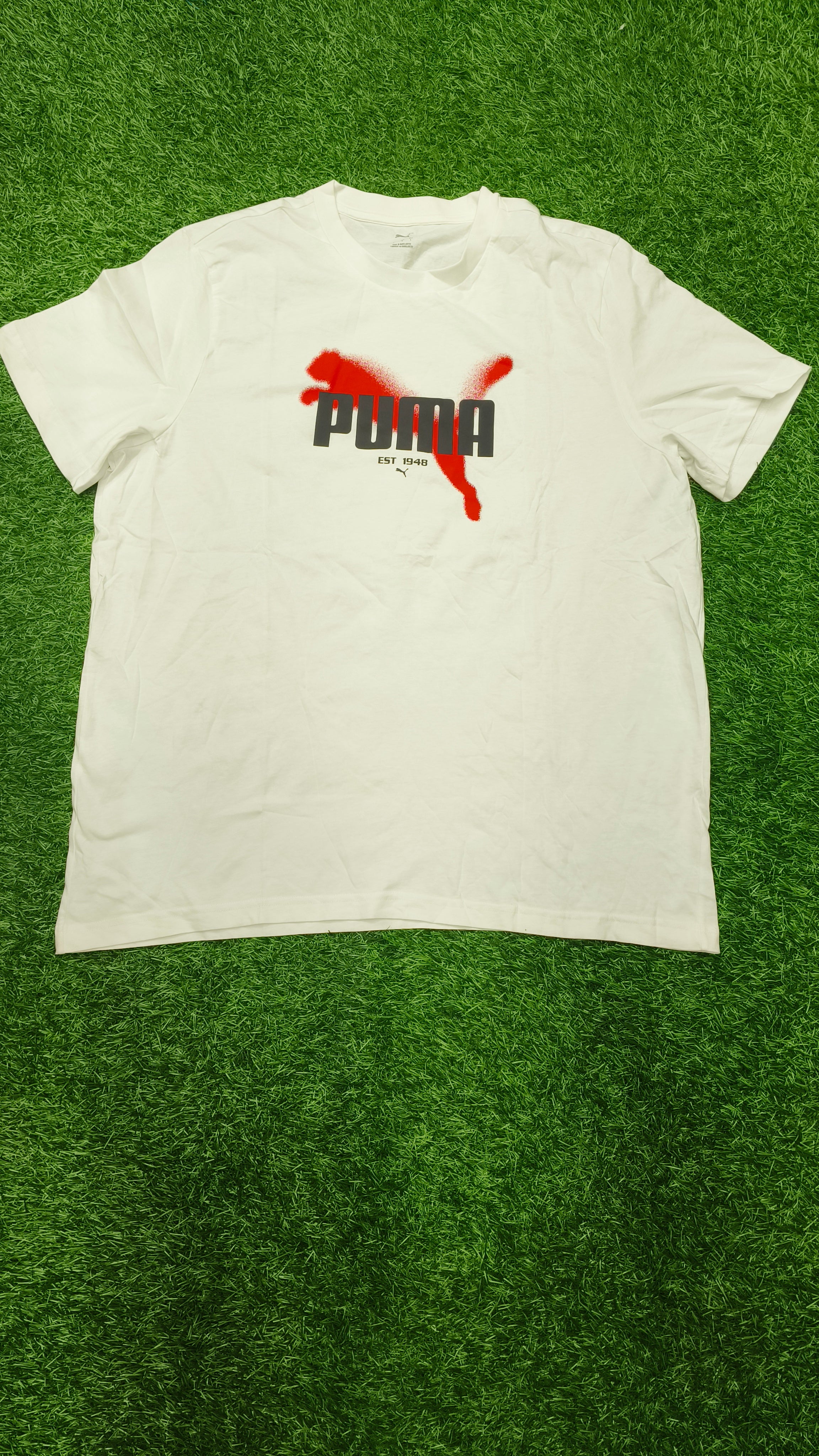 PUMA Men’s White Logo Graphic Printed Round Neck T-Shirt