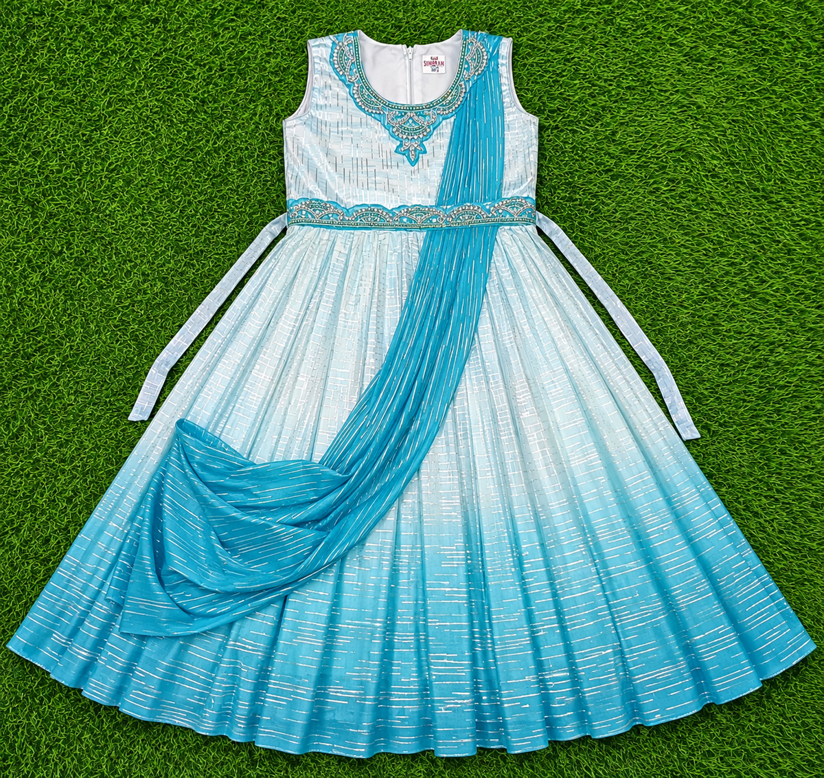 Girls Aqua Blue Embellished Party Long Frock