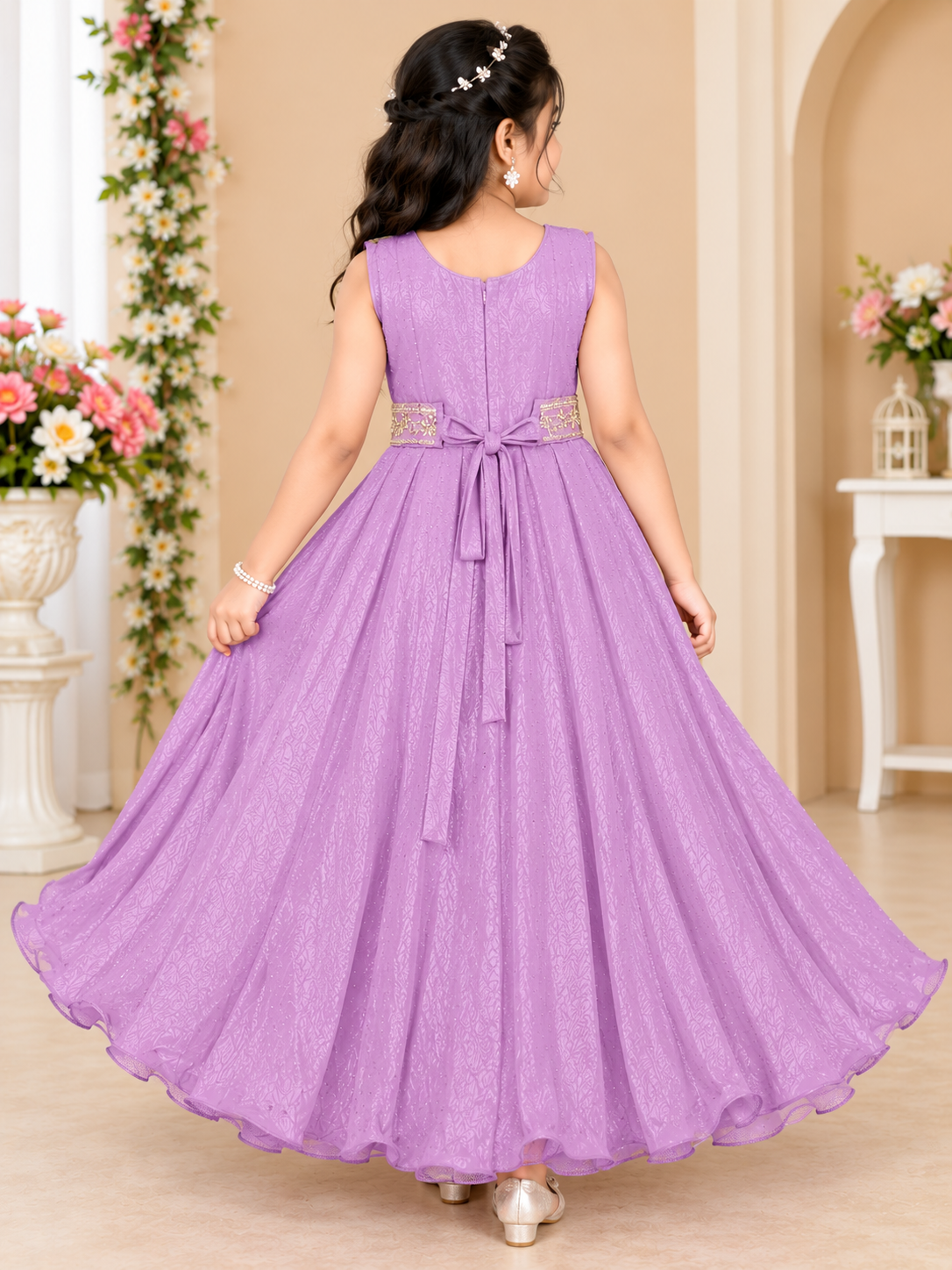 Girls Lavender Embellished Party Wear Long Frock