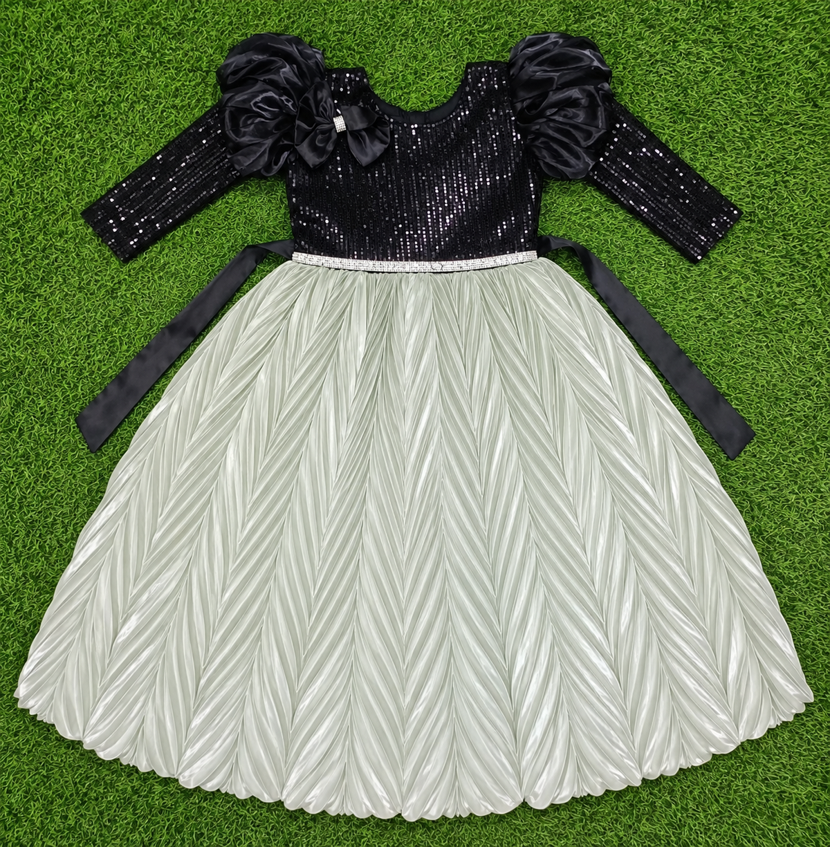 Girls Black & Silver Grey Sequin Party Long Frock