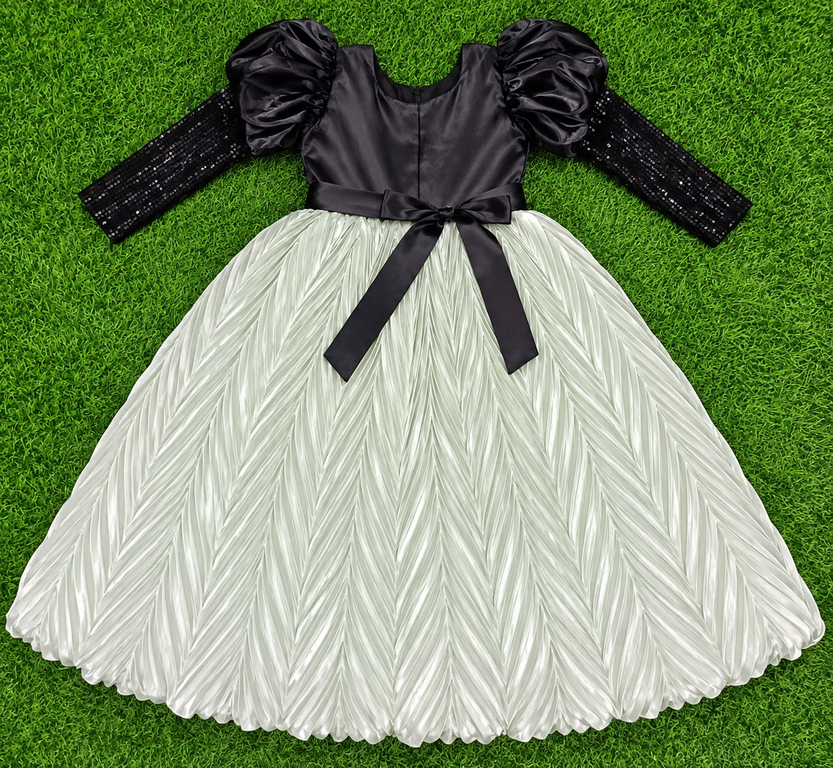 Girls Black & Silver Grey Sequin Party Long Frock