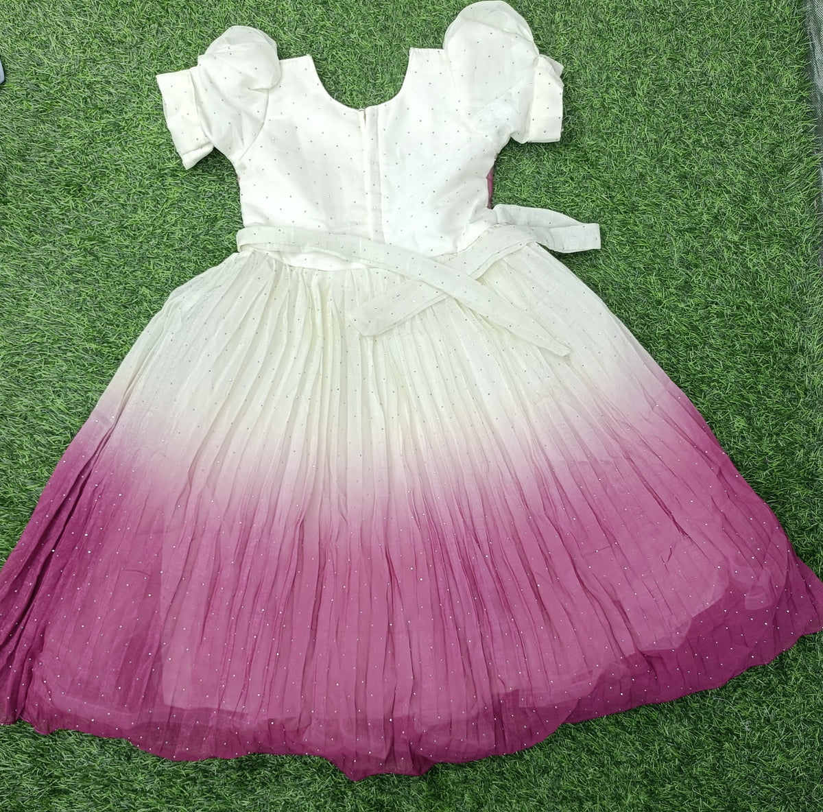 Girls Cream & Wine Shaded Embellished Long Frock