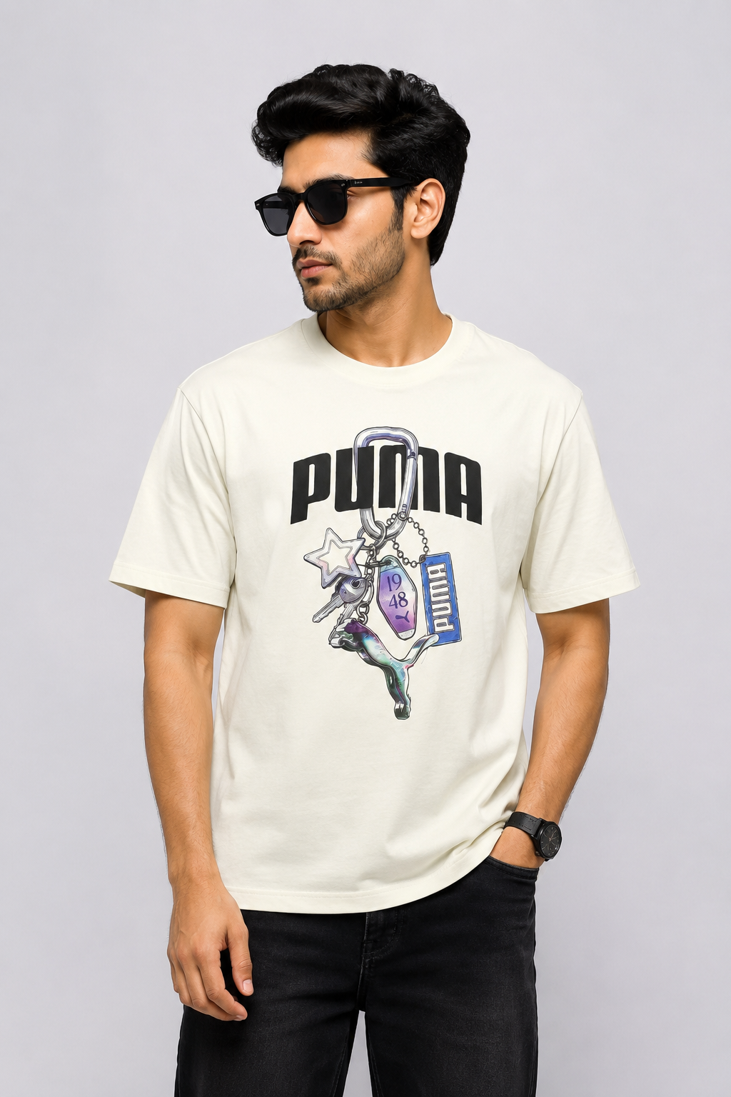 PUMA Men’s Off-White 1948 Graphic Printed Round Neck T-Shirt