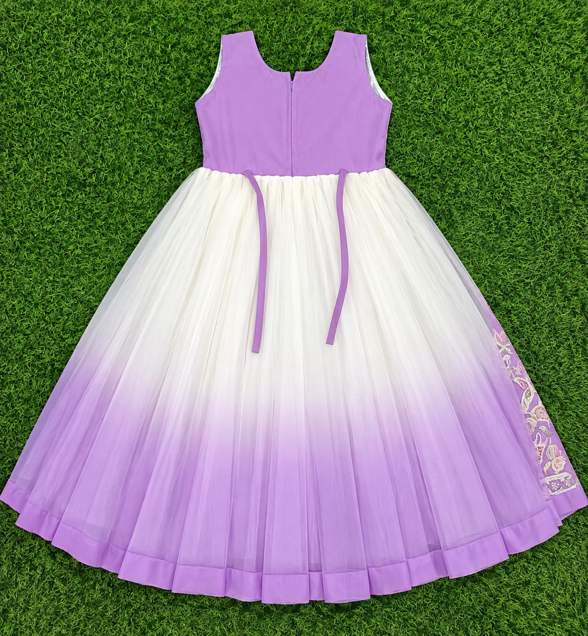 Girls Lavender Floral Embroidered Long Frock