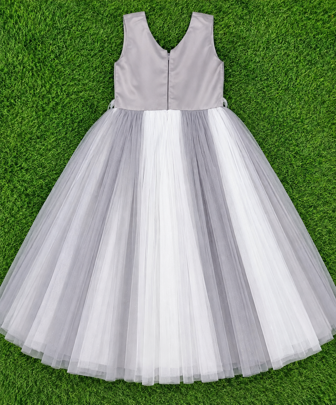 Girls Grey Glitter Net Party Long Frock